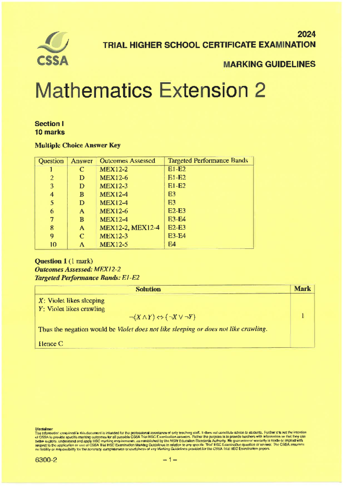2024 CSSA Trial HSC Mathematics Ext 2 Marking Guidelines and Solutions ...