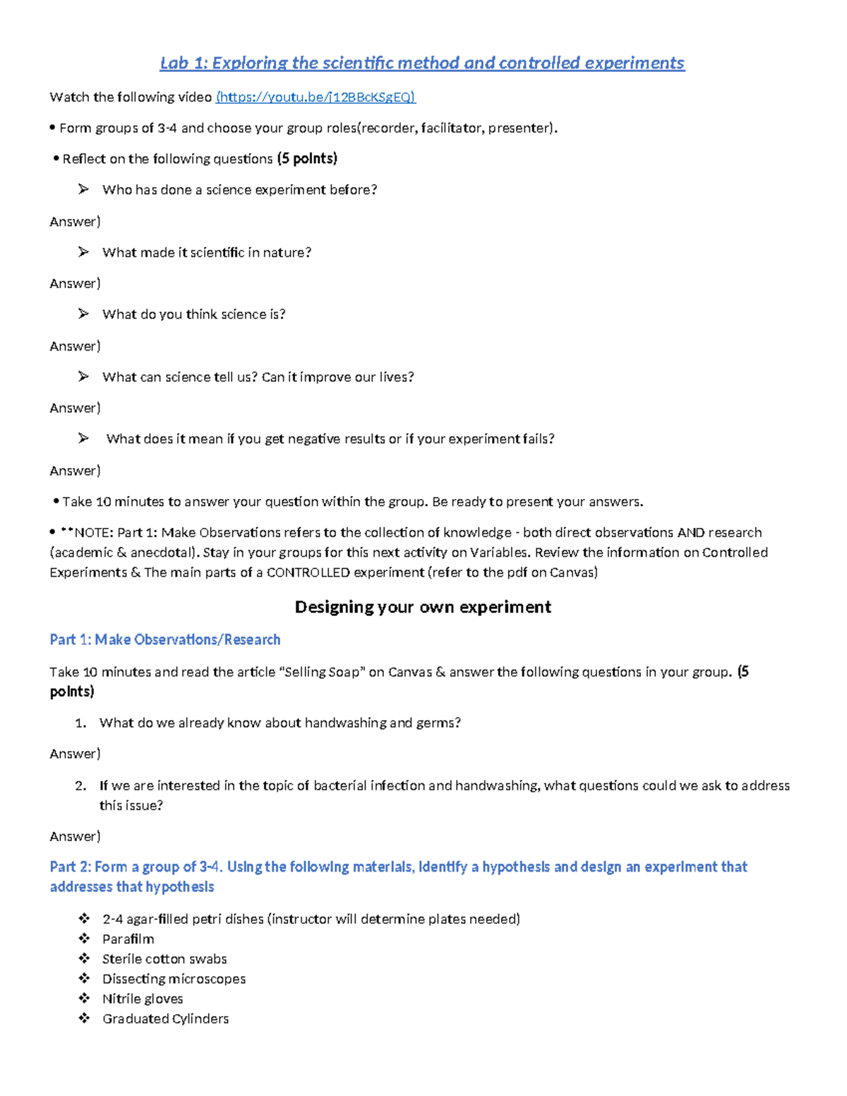 Lab 1: Scientific Method & Controlled Experiments Guide - Studocu