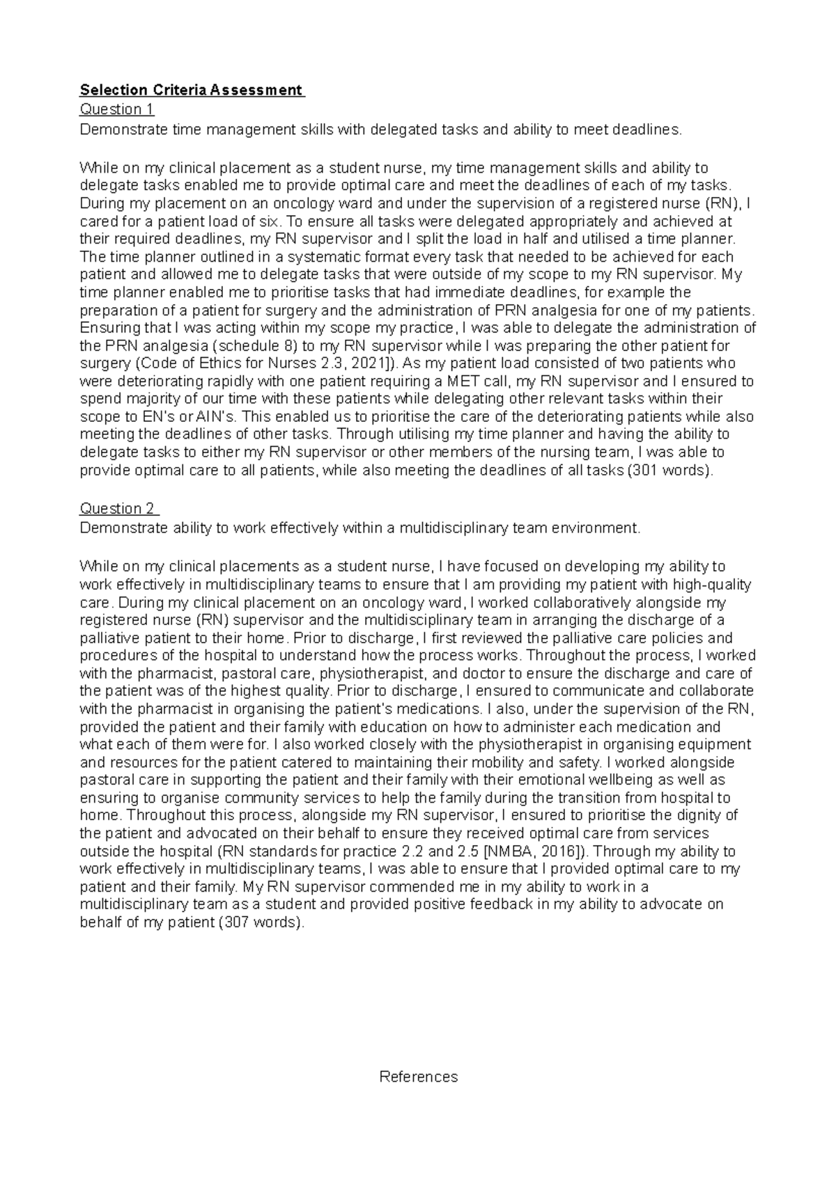 Nursing 101: Selection Criteria Assessment & Multidisciplinary Teamwork ...