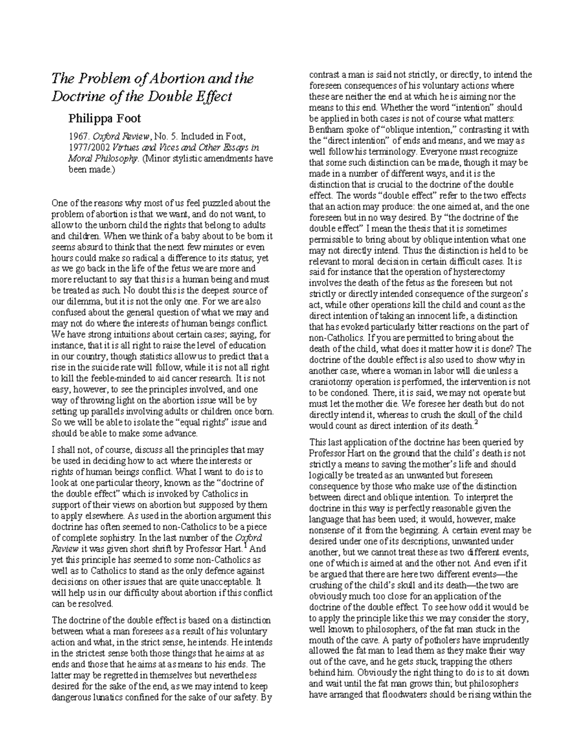 The Problem of Abortion and the Doctrine of the Double Effect: An ...