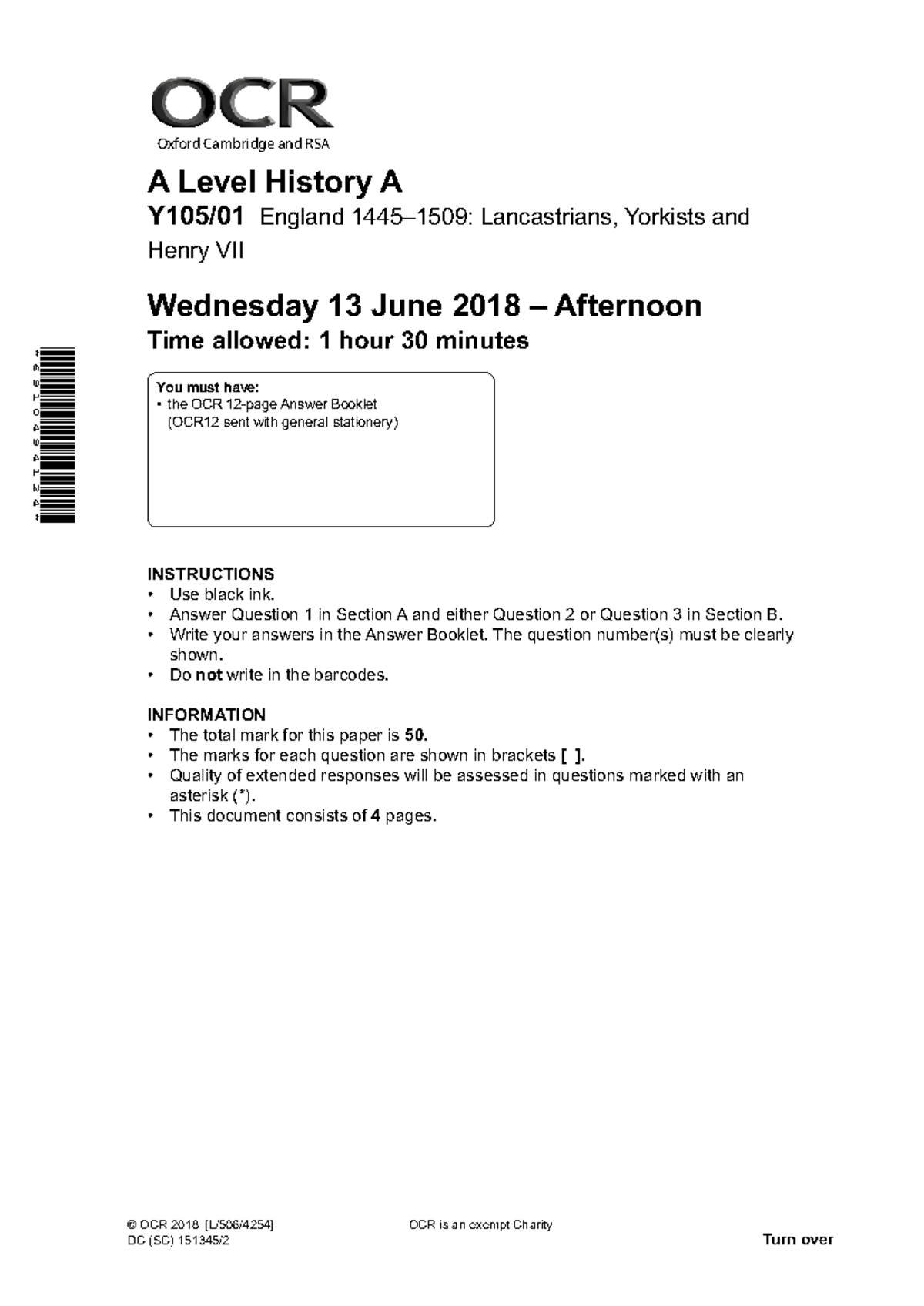 OCR A Level History A: England 1445-1509 - Lancastrians & Yorkists Exam ...