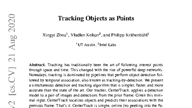 CenterTrack: Simultaneous Object Detection and Tracking Algorithm - Studocu