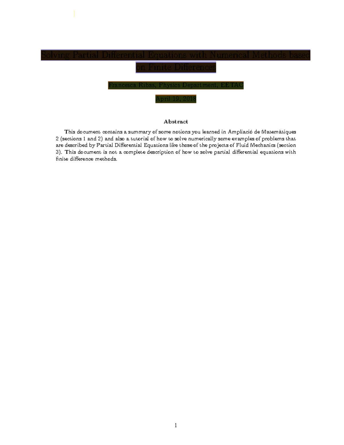 Numerical methods for solving PDEs: A project tutorial (EETAC) - Studocu