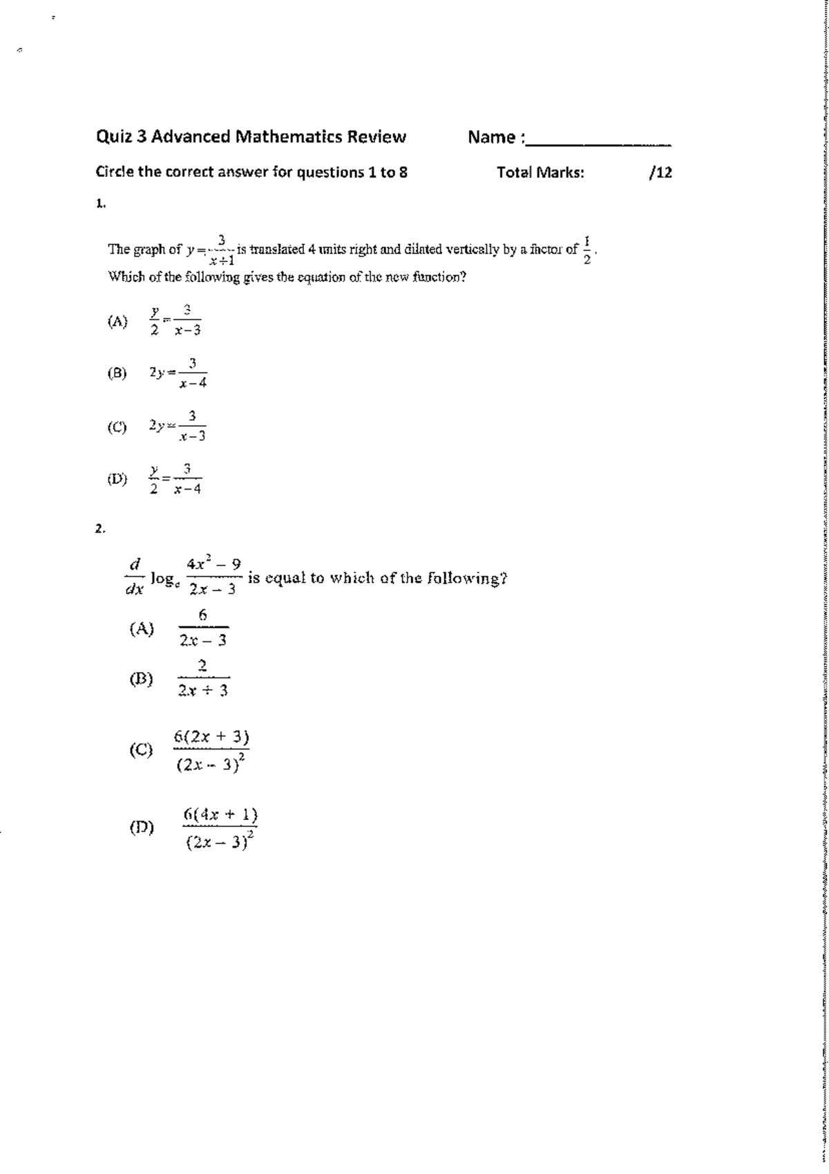Quiz 3: Advanced Mathematics Review (Math 101) - Studocu