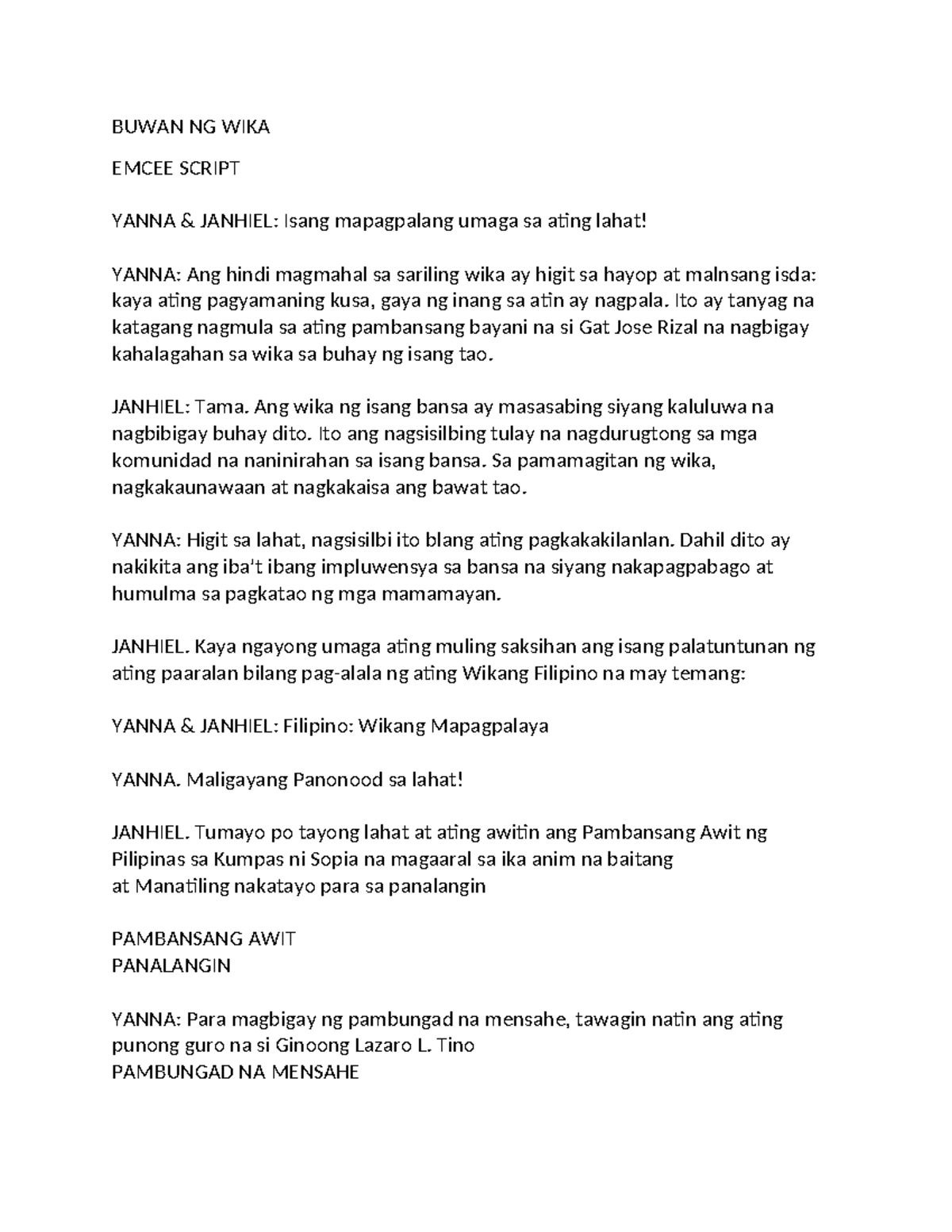340673425 Buwan Ng Wika Emcee Script 2024: Mga Mensahe at Pagdiriwang ...