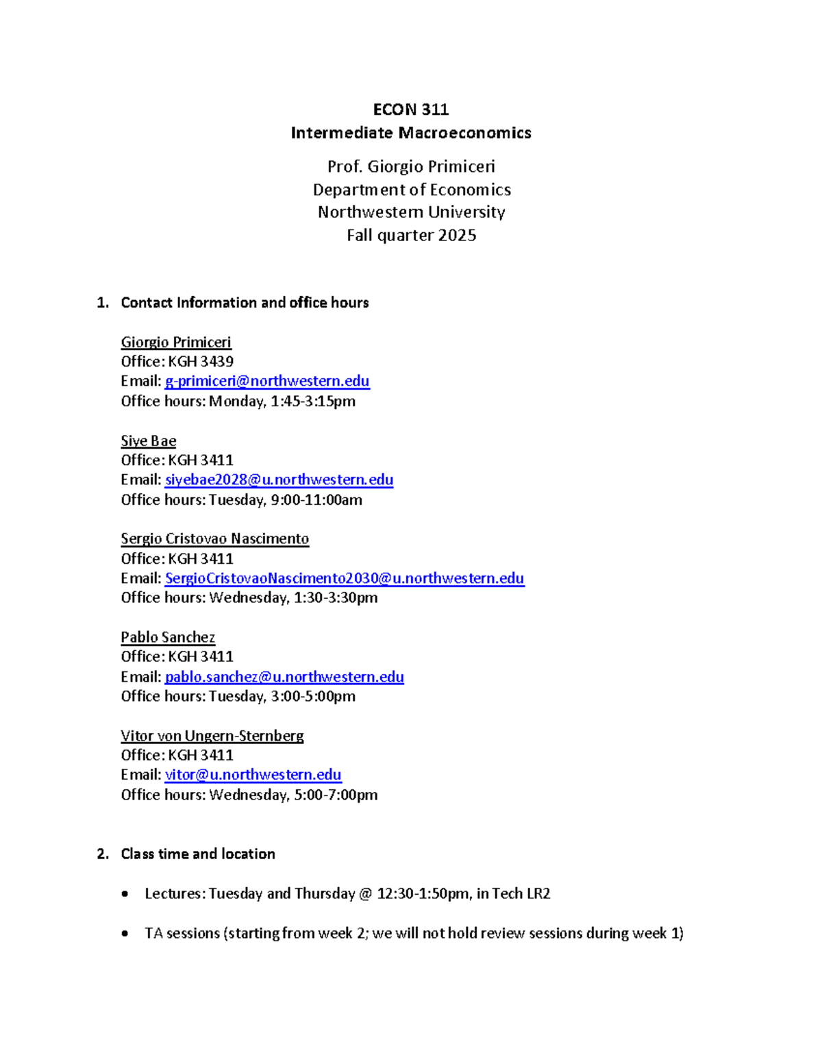 ECON 311 Syllabus: Intermediate Macroeconomics Fall 2025 - Studocu