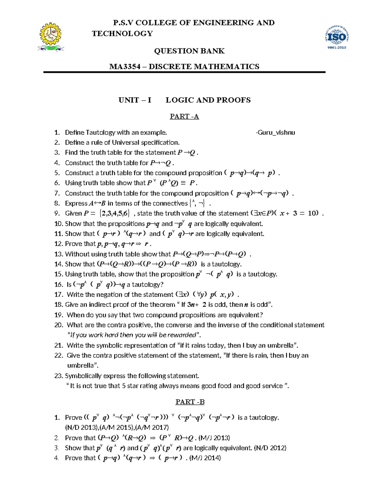 Important questions - ####### P.S COLLEGE OF ENGINEERING AND ...