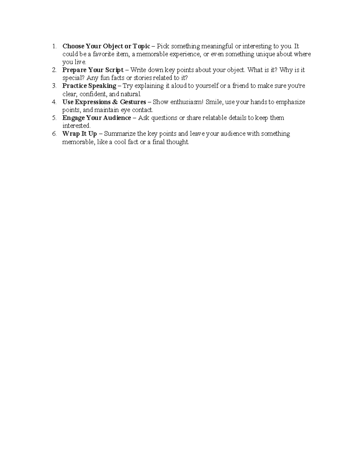 ENG 101: Show and Tell Presentation Guidelines and Tips - Studocu