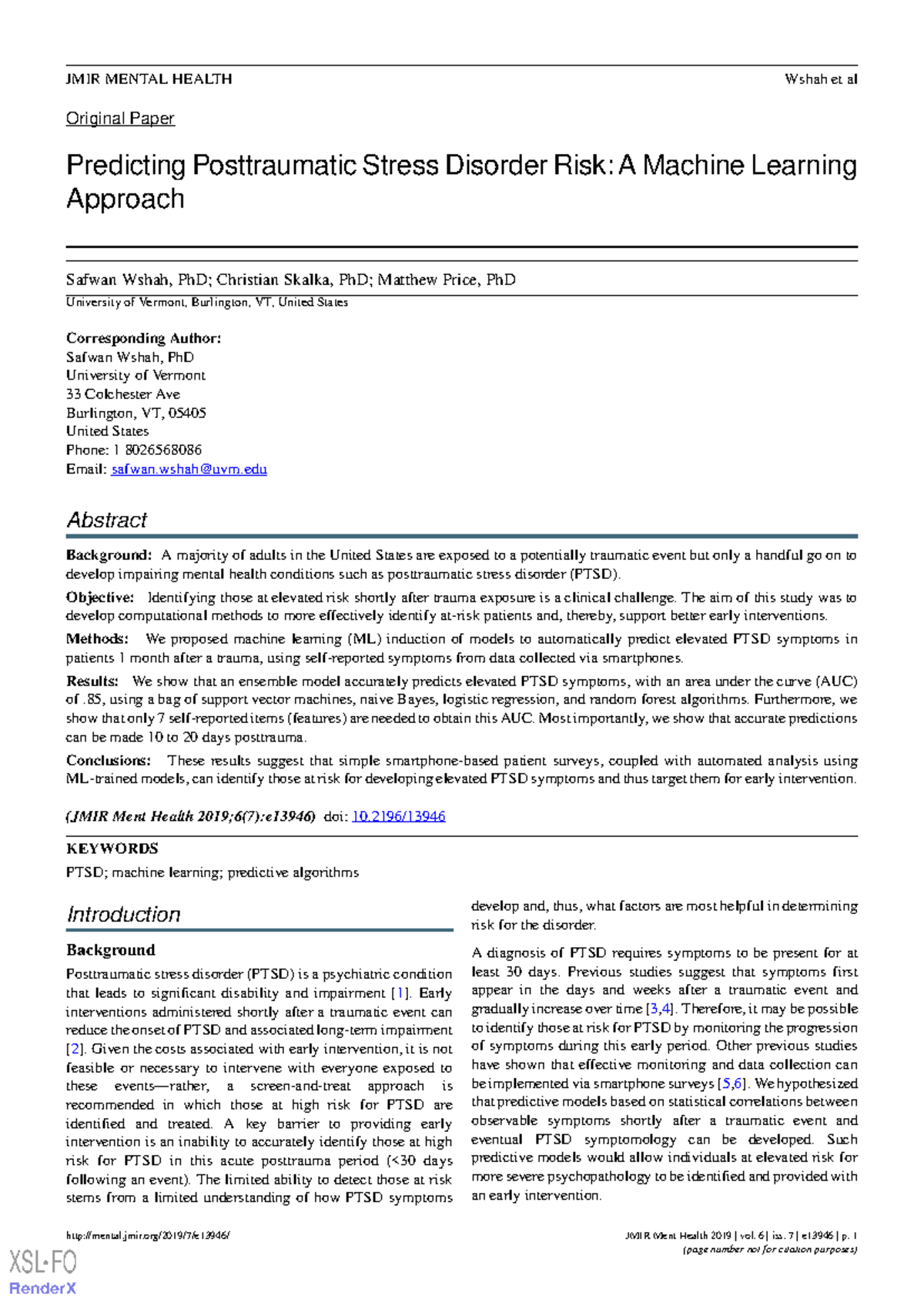 Predicting PTSD Risk: A Machine Learning Approach (JMIR MENTAL HEALTH ...
