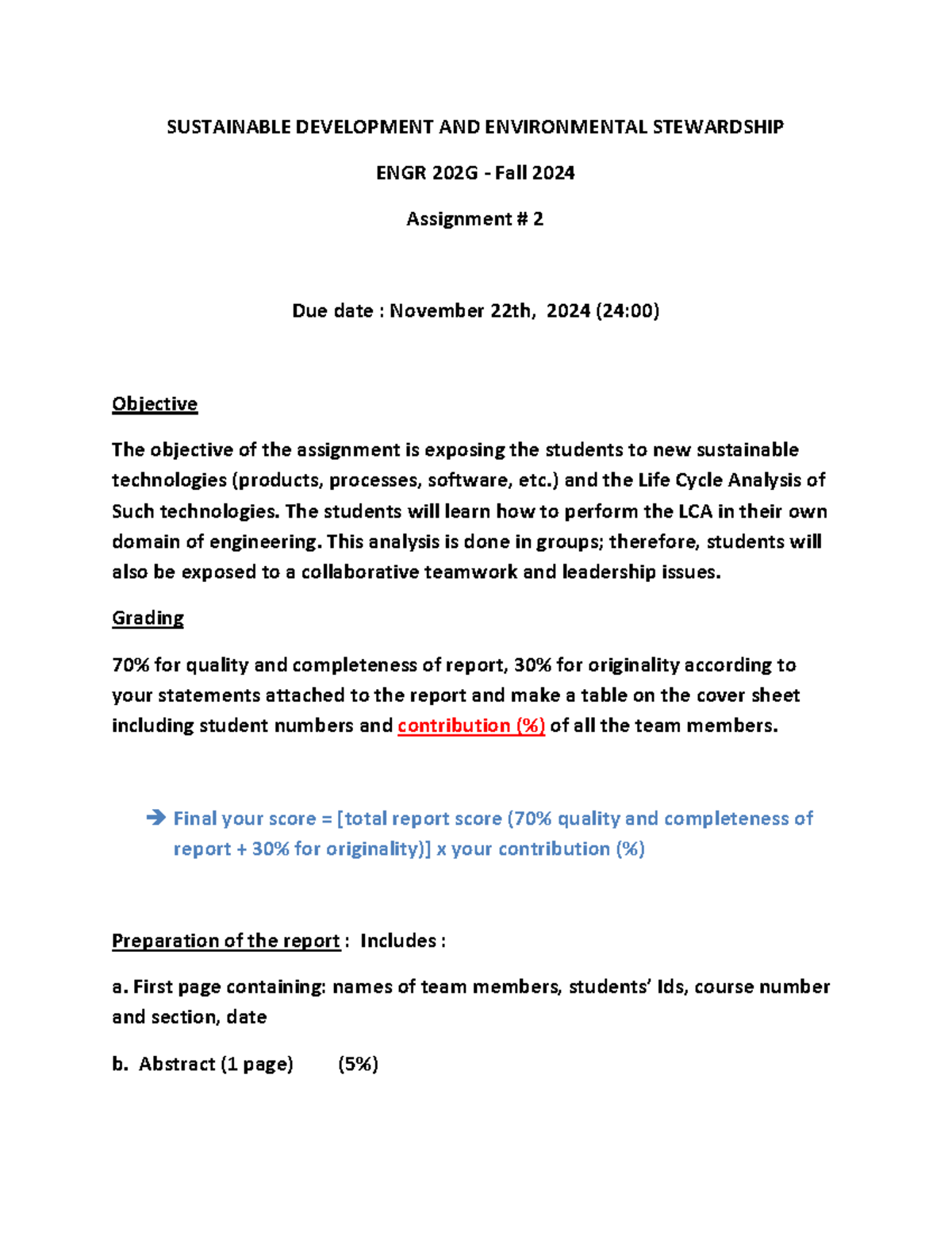 ENGR202G Sustainable Development & Environmental Stewardship Assignment ...