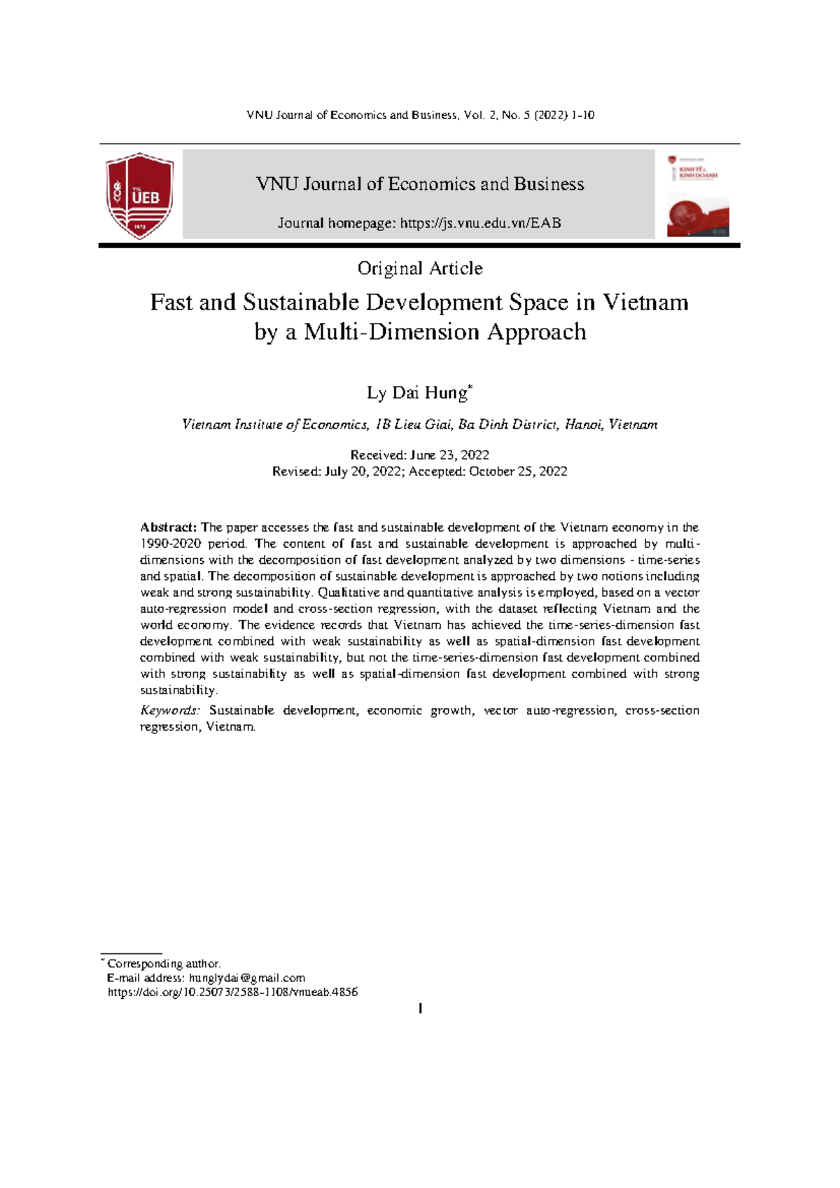 Fast and Sustainable Development in Vietnam: VNU Journal of Economics ...
