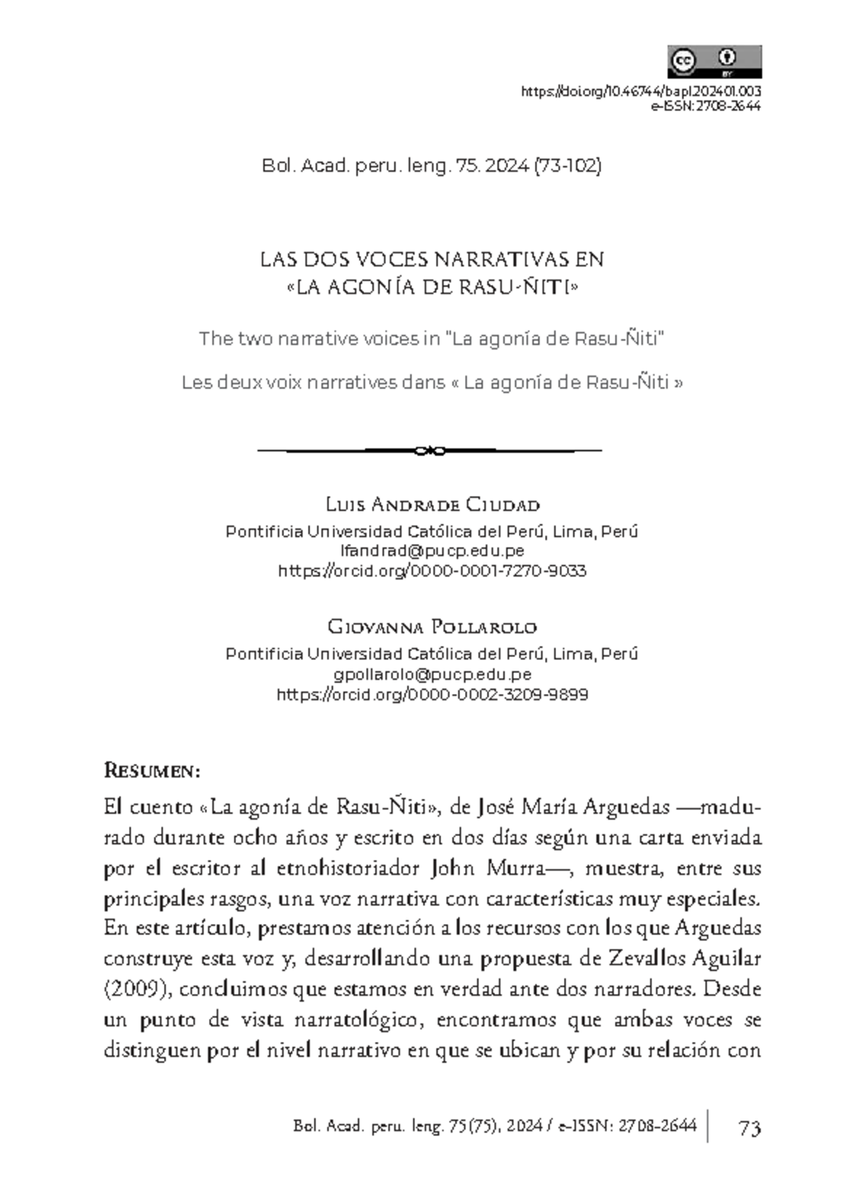 LAS DOS VOCES NARRATIVAS EN LA AGONÍA DE RASU ÑITI - BOL. ACAD. PERU ...