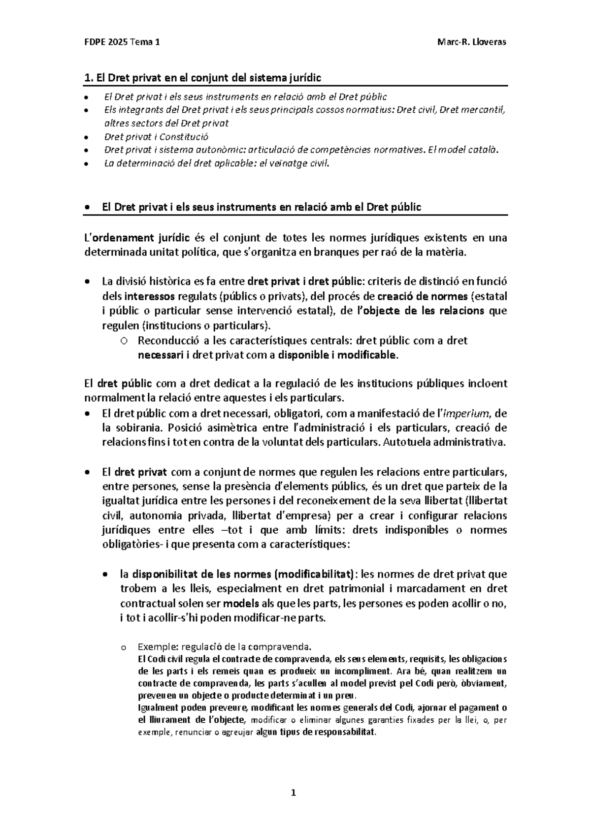 FDPE 2025 Tema 1: Dret Privat i el Sistema Jurídic - Studocu