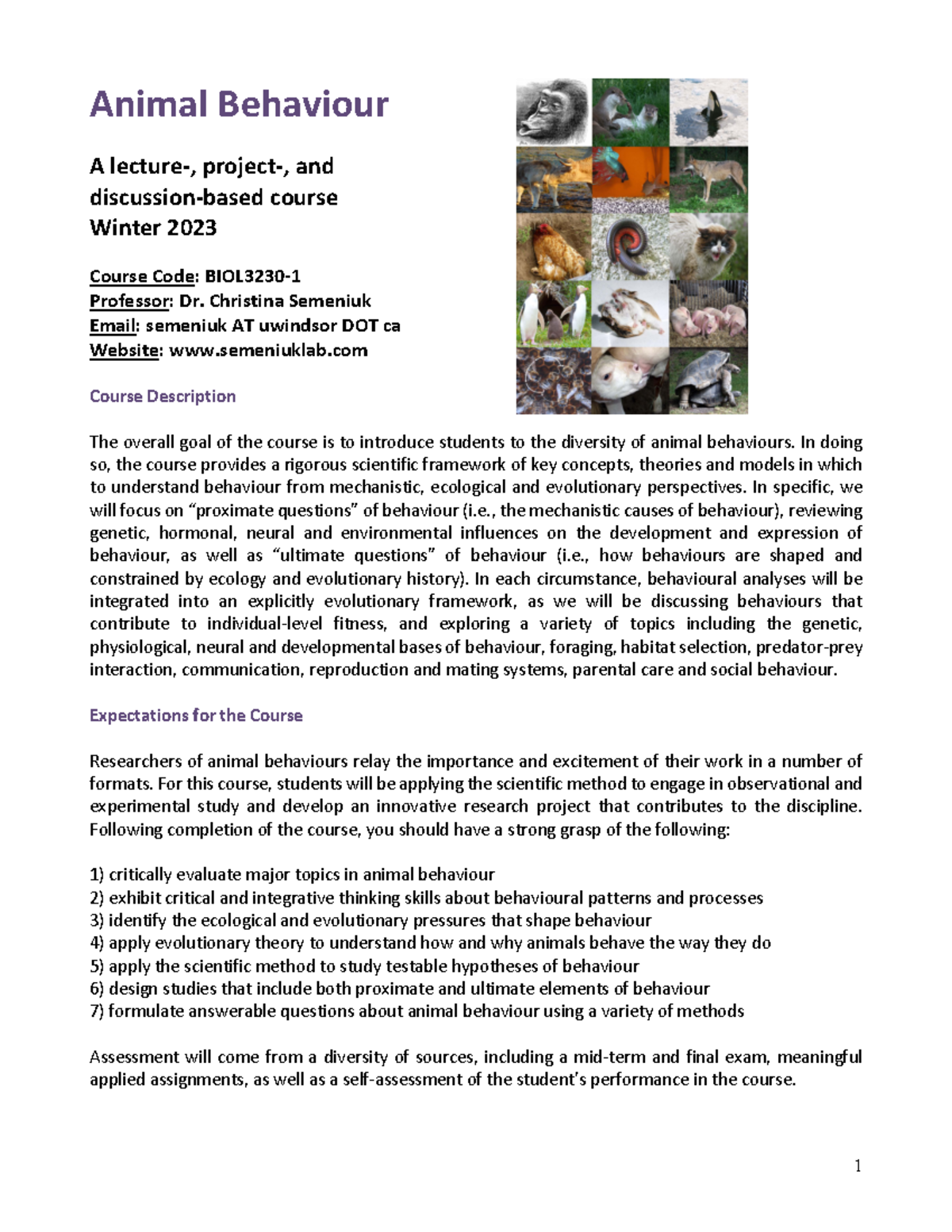 BIOL3230 Animal Behaviour 2023 Course Syllabus - Animal Behaviour A ...