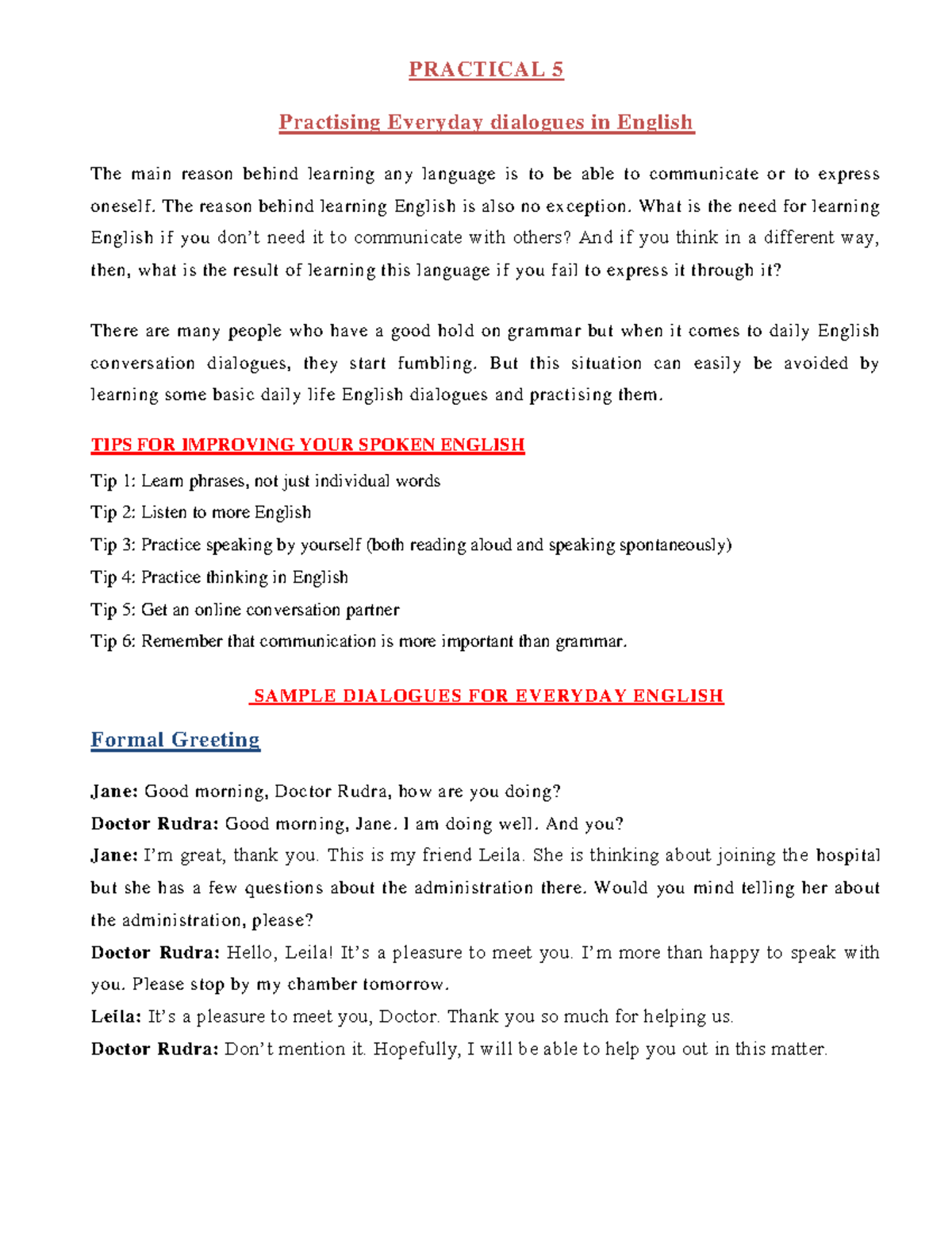 Practical 5: Essential Everyday Dialogues for English Communication ...