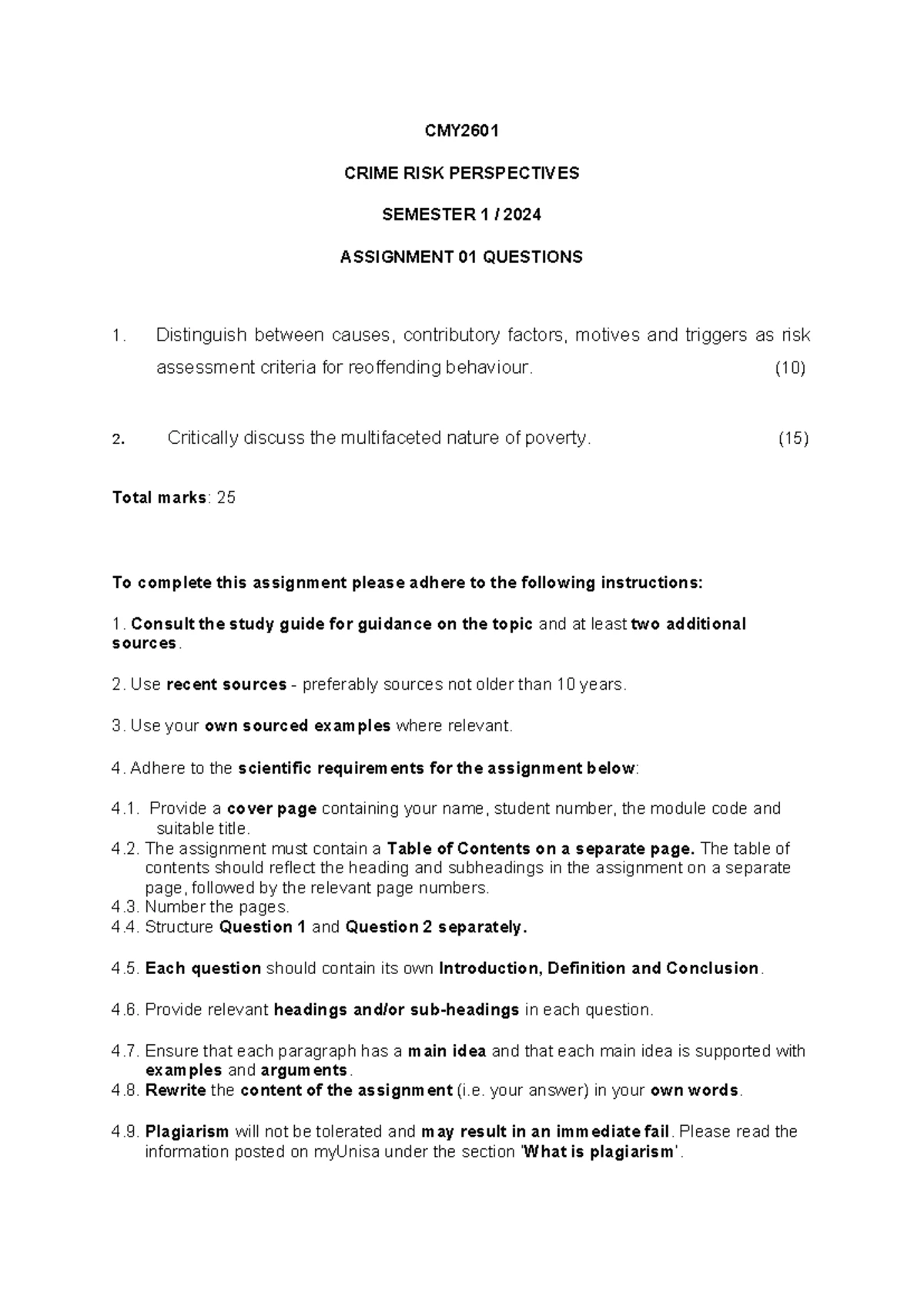 Risk Assessment and Crime Perspectives - ASSIGNMENT 01 (CMY) - Studocu