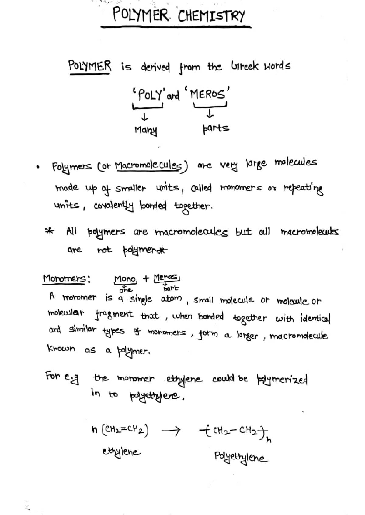 Introduction to Polymer Chemistry: Key Concepts and Mechanisms - Studocu