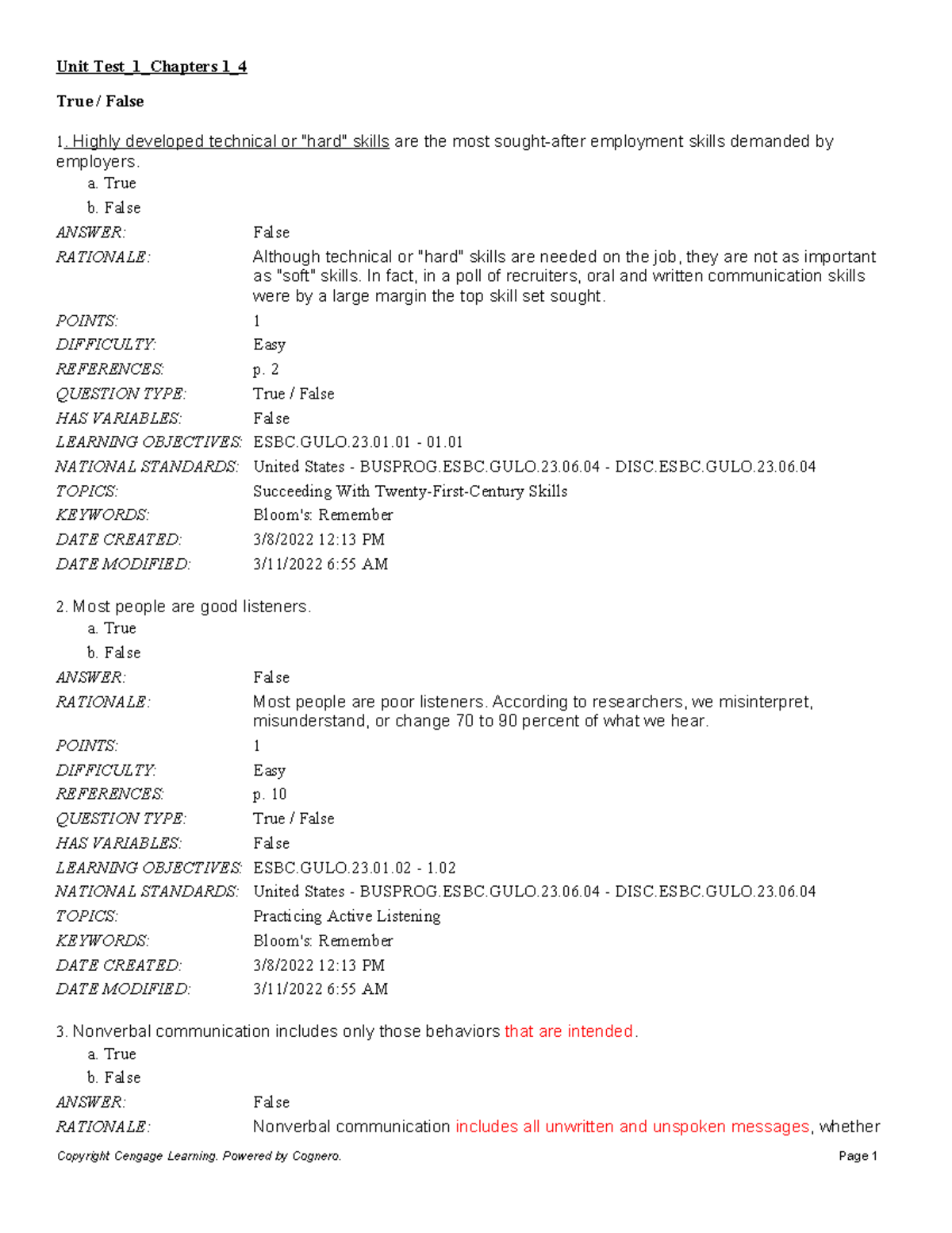 Unit Test 1 Chapters 1 4 - Unit Test_1_Chapters 1_ True / False Highly ...