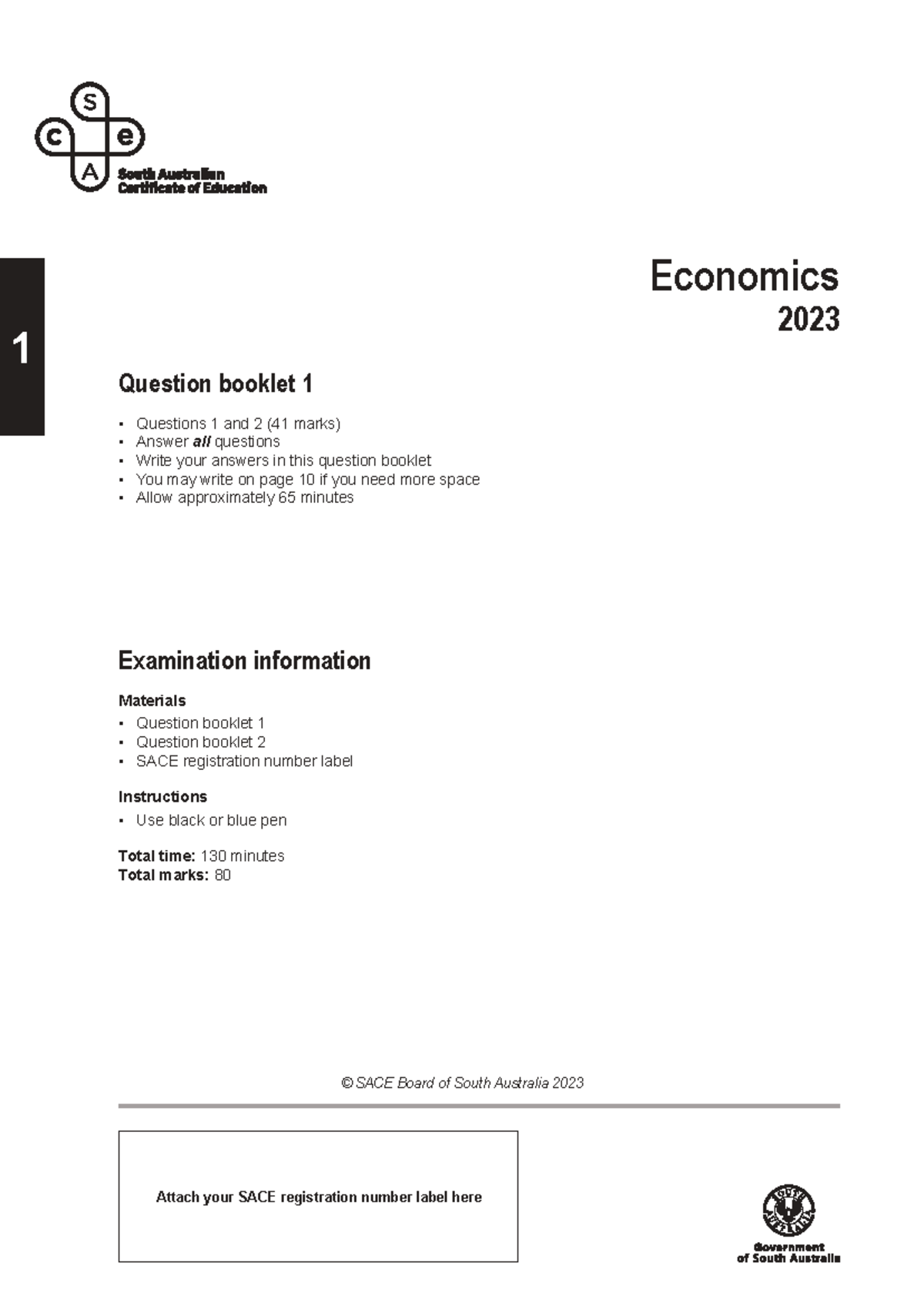 Economics 1 2023 Final Exam Question Booklet 1 (80 Marks) - Studocu