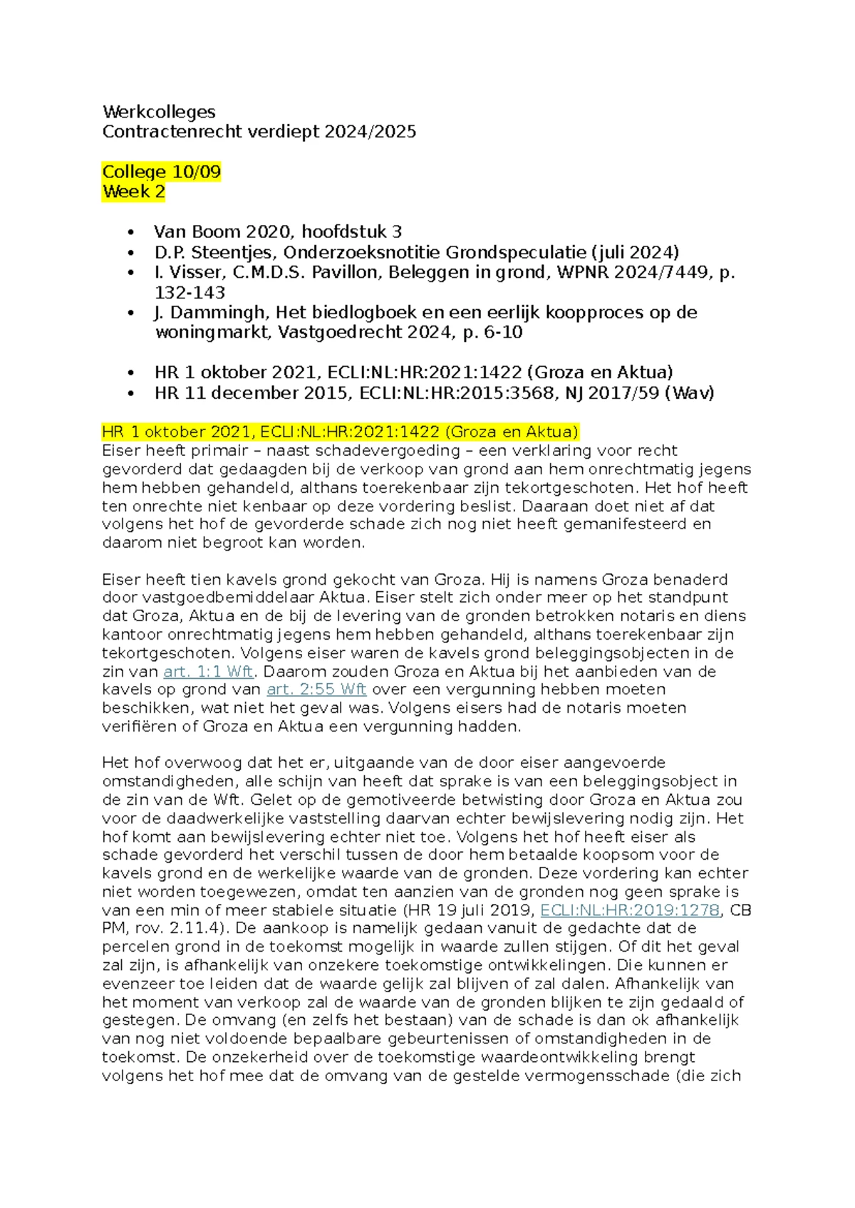 Werkgroep 1: Verdieping Contractenrecht en Zwijgbedingen - Studeersnel