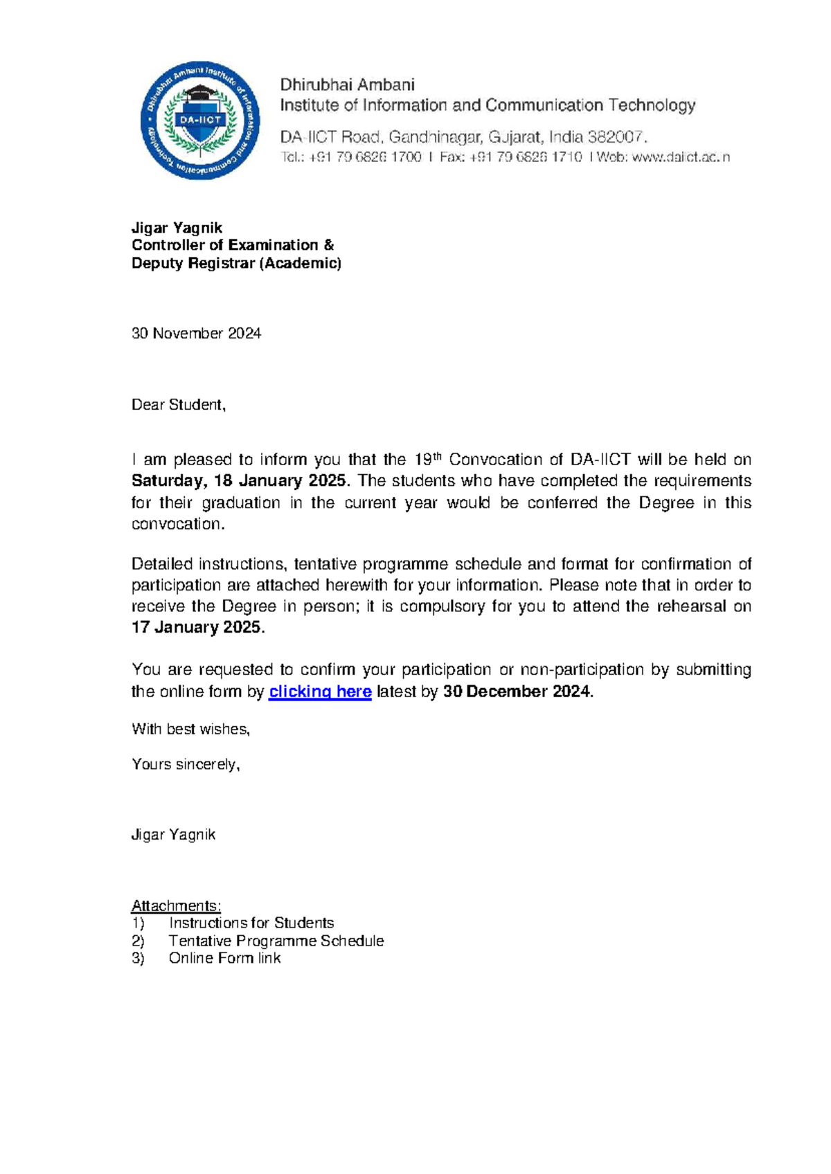 Letter to Students: 19th Convocation Instructions for 2025 - Studocu