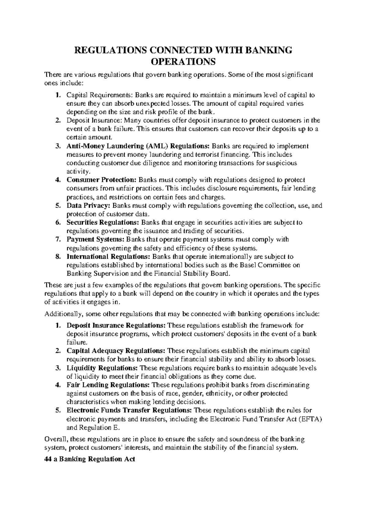 Banking Regulations Overview and Key Guidelines - Studocu