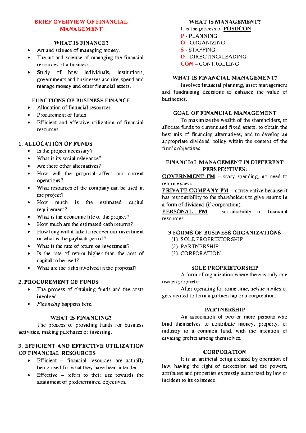 FM Chapter 1-5 Financial Management Overview and Key Concepts - Studocu