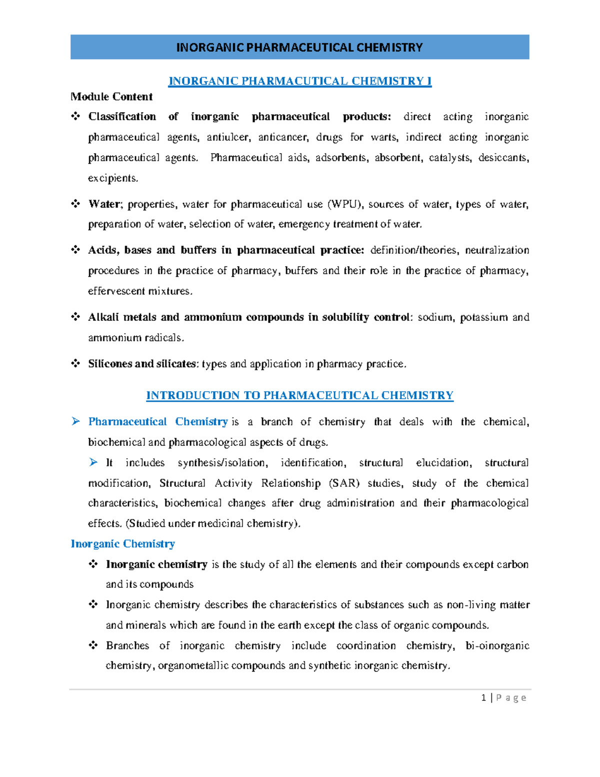 Inorganic Pharmaceutical Chemistry I Notes - PO 43 - Studocu