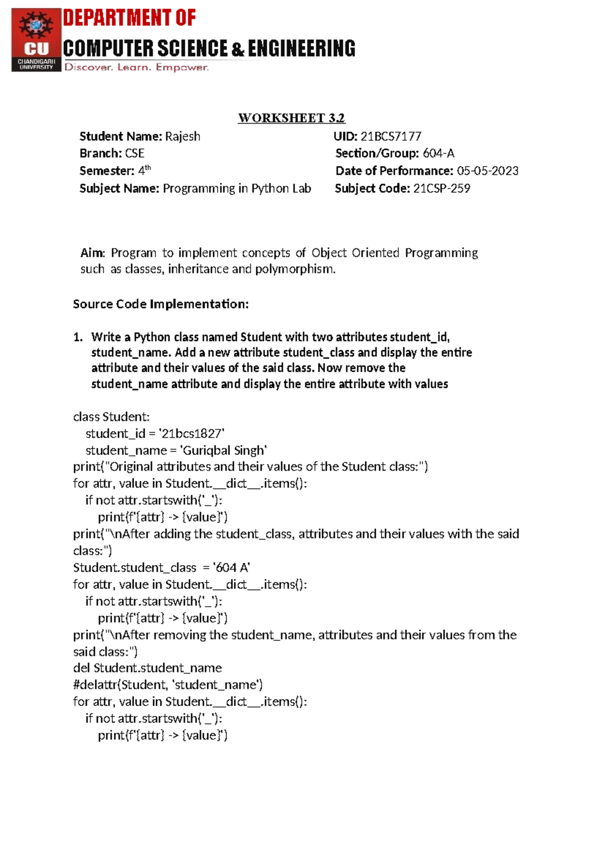 CSE 4th Sem Programming in Python Lab Worksheet 3.2 - Studocu
