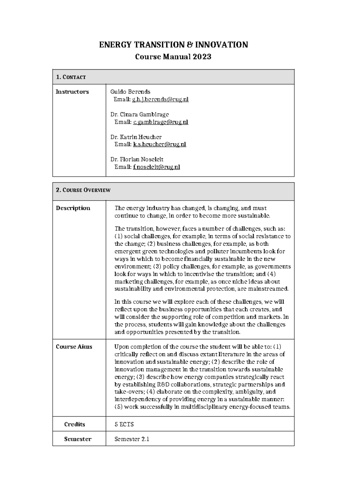 Energy Transition & Innovation Course Manual 2022/2023 - Studeersnel