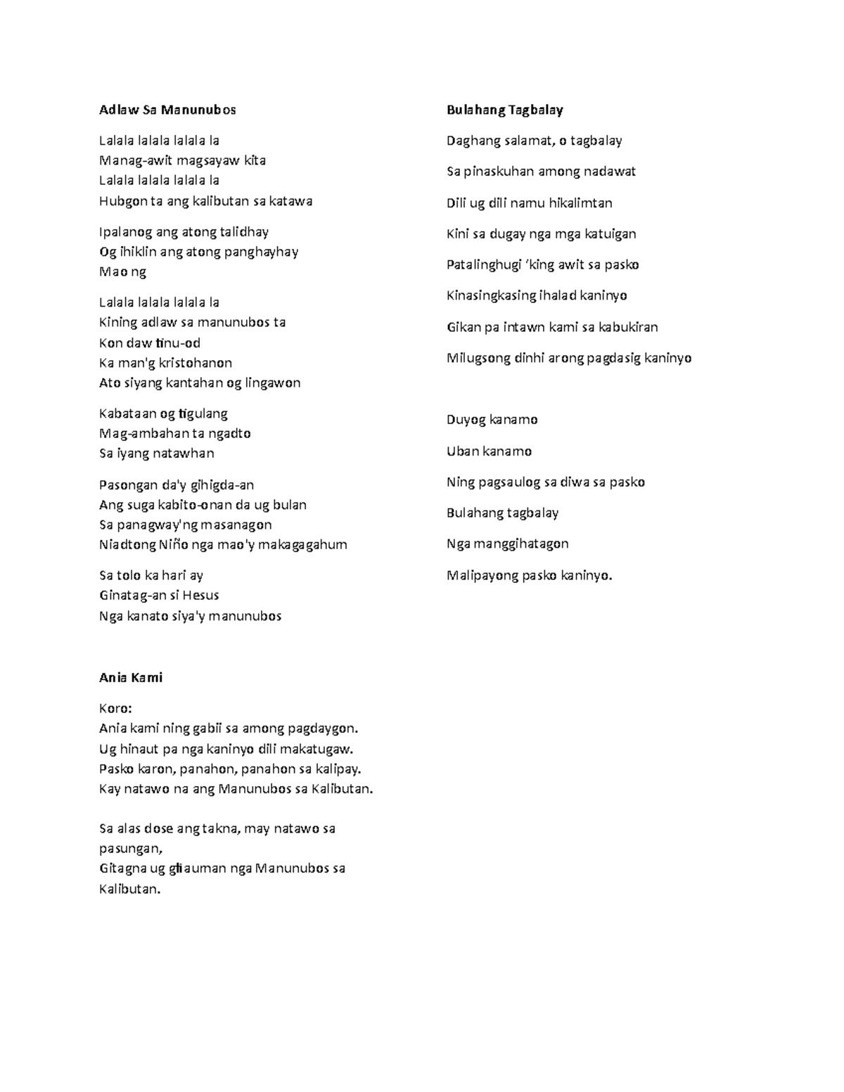Bisaya Christmas Songs Lyrics And Chords