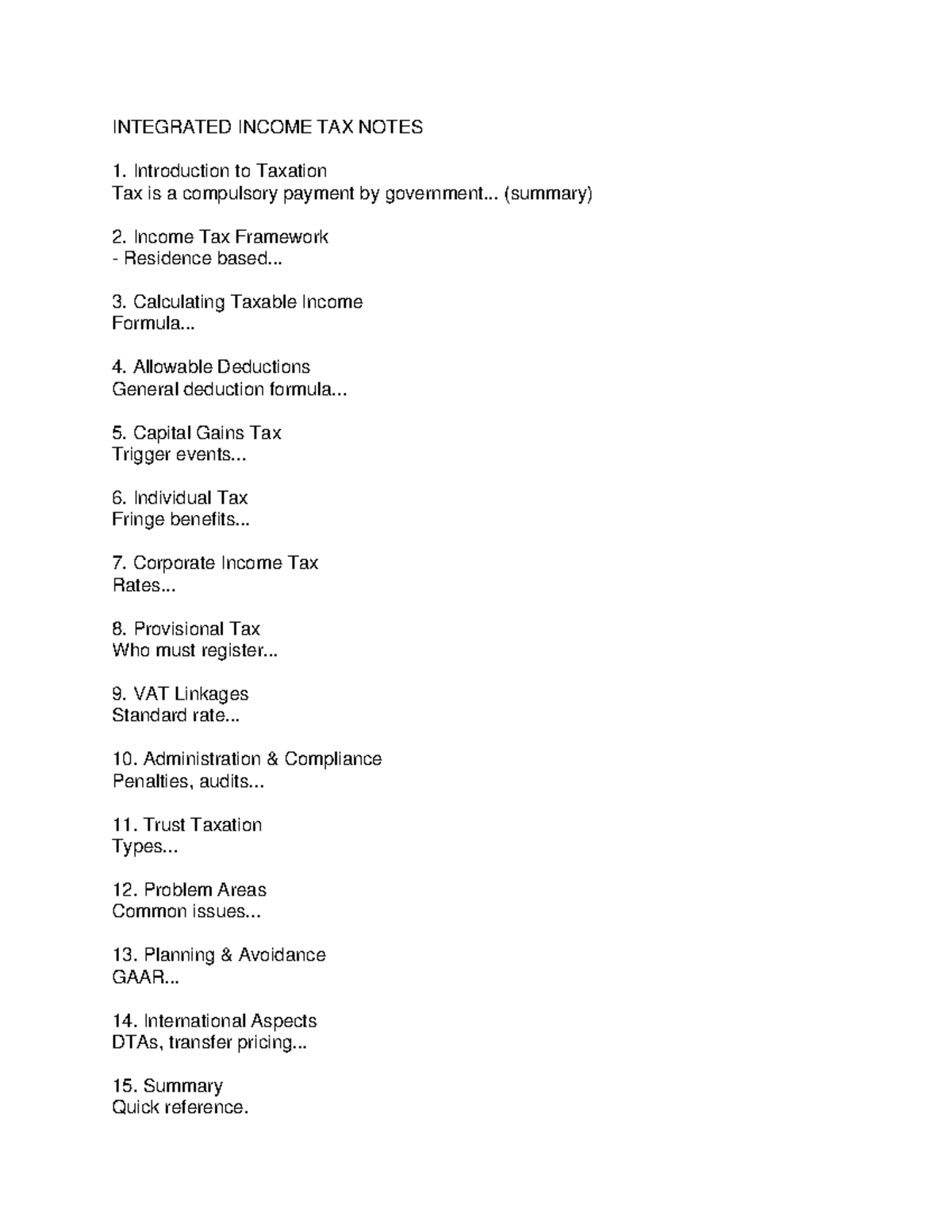 Income Tax Notes - INTEGRATED INCOME TAX NOTES Introduction to Taxation ...
