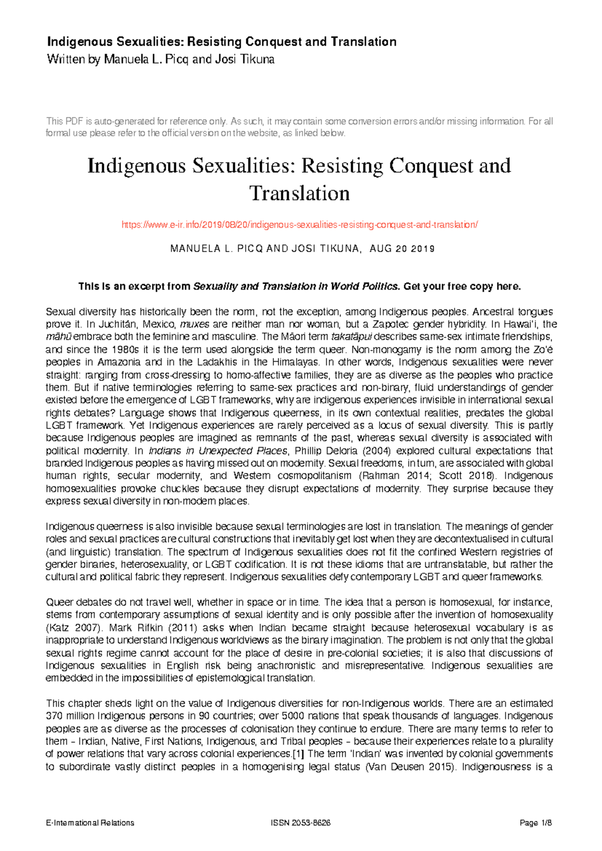 Indigenous Sexualities: Resisting Colonial Norms - Analysis and ...