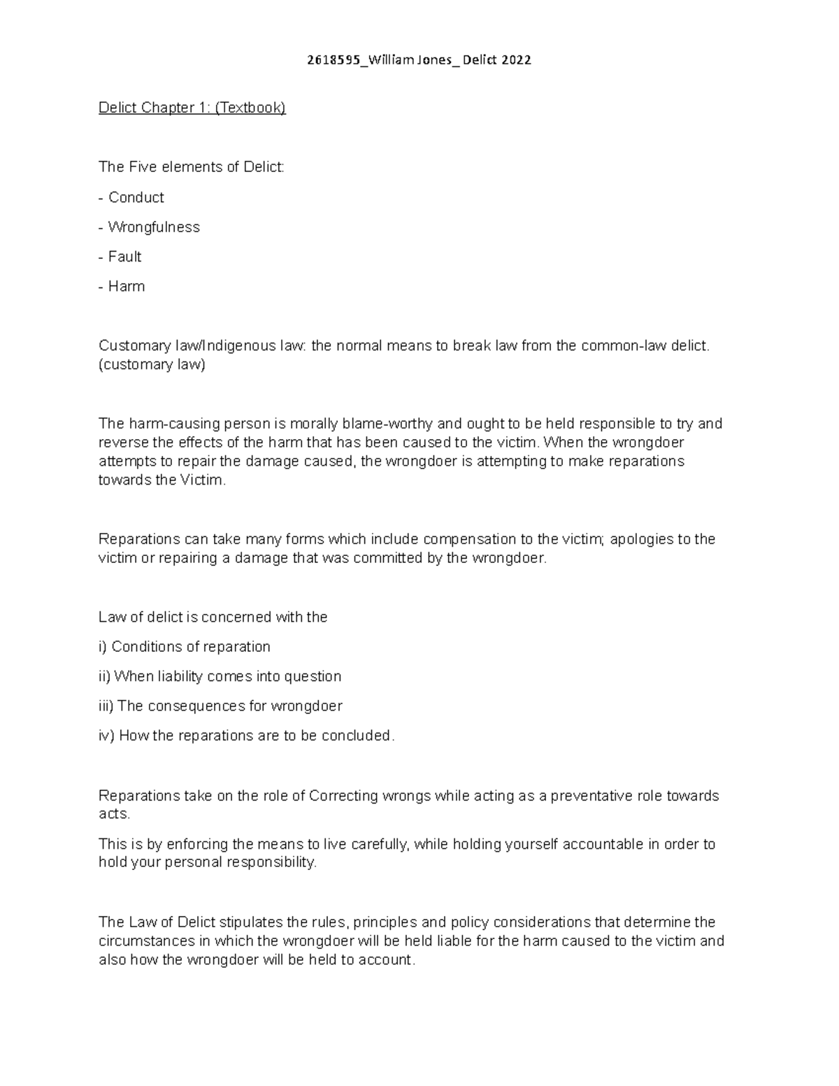 Delict 2022 - Delict Chapter 1: (Textbook) The Five elements of Delict ...