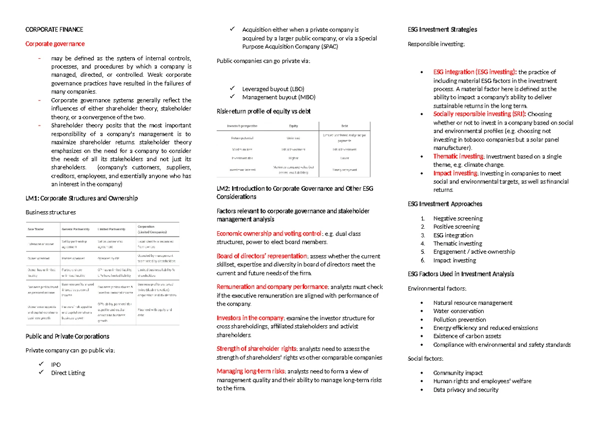 8A Financial Markets and Capital Structures Overview Notes - Studocu