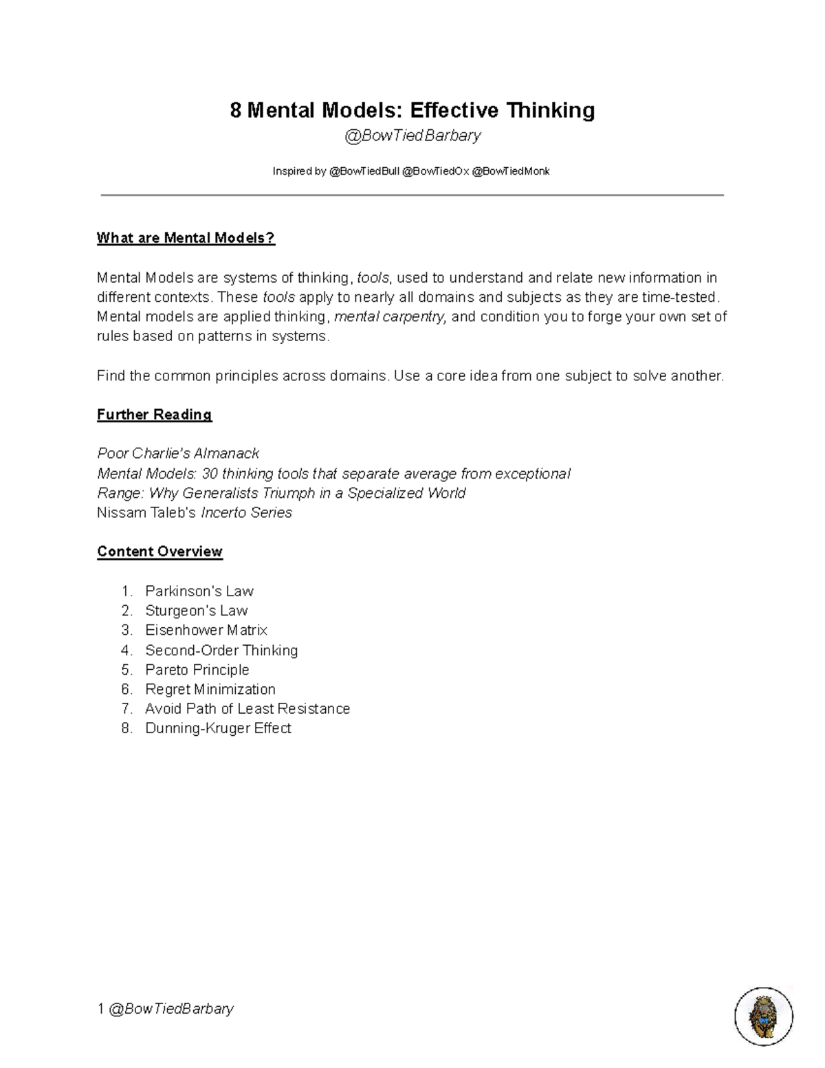 8 Mental Models: Tools for Effective Thinking and Decision-Making - Studocu