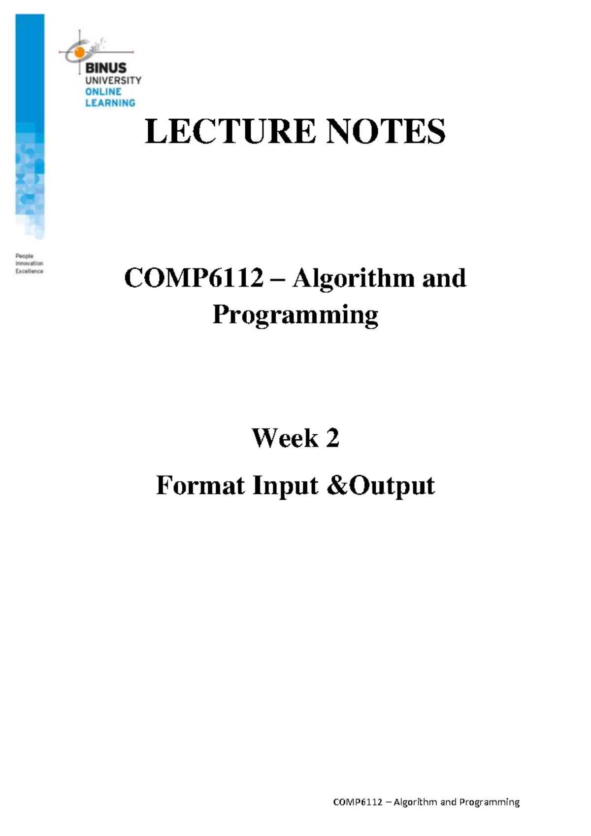 COMP6112 Week 2 Lecture Notes: Input & Output in C Programming - Studocu