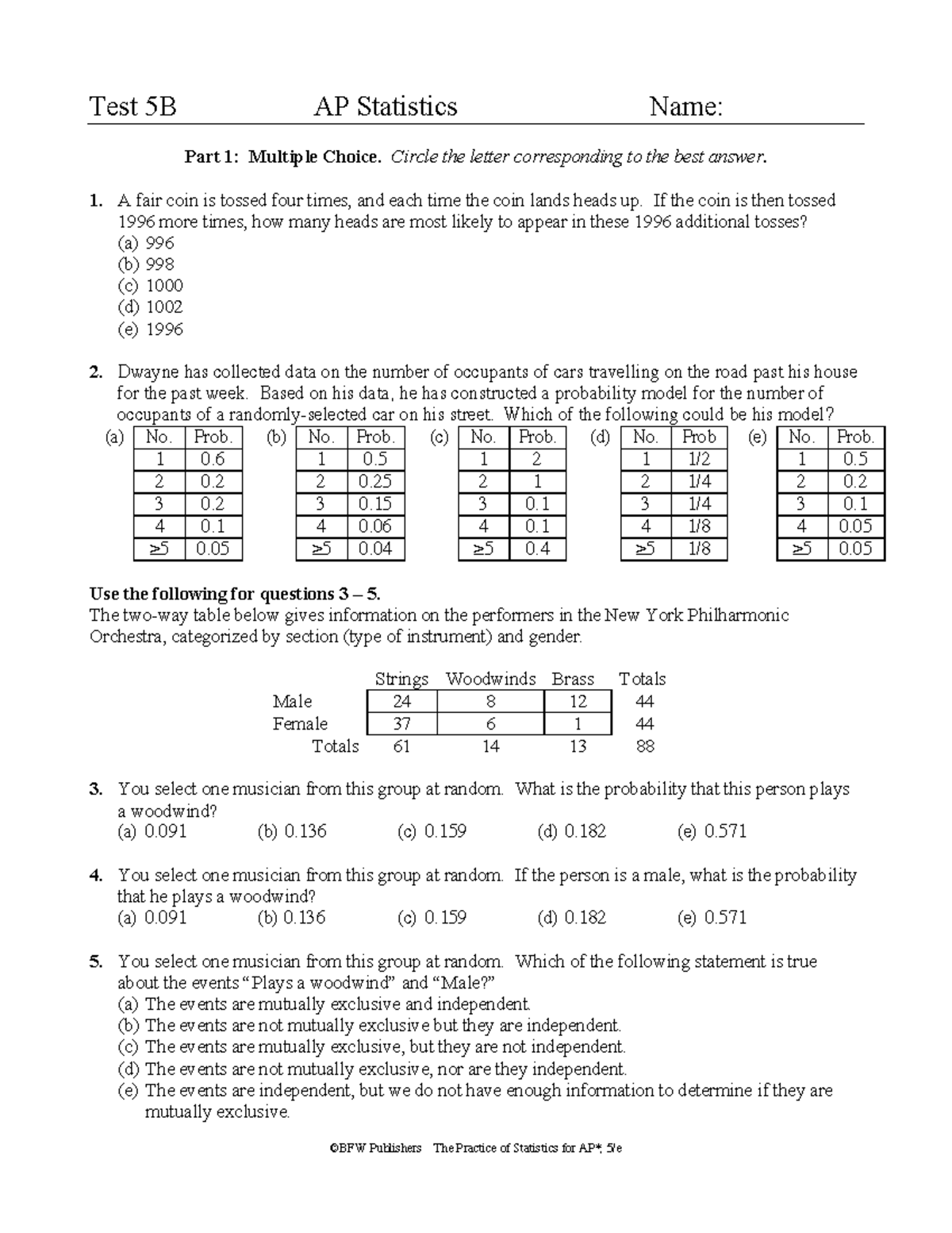 AP Stats Ch 5B Practice Test - Multiple Choice Questions - Studocu