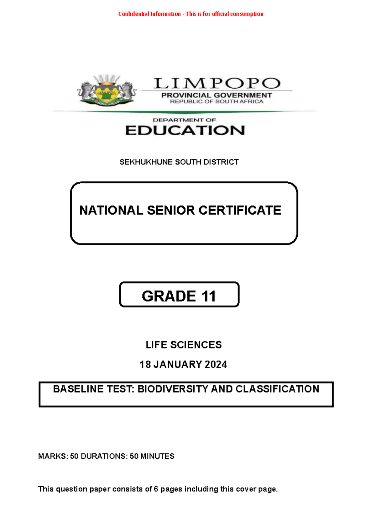 Baseline Test in Life Sciences LFSC-G11: Biodiversity & Classification ...