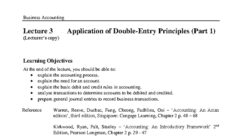 L03 Business Accounting Lecture 3: Application of Double Entry ...
