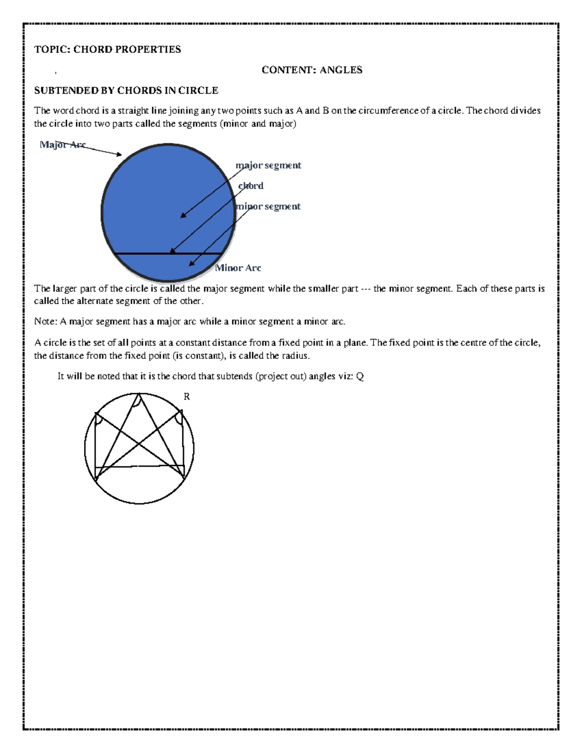 Chord Properties: Angles Subtended by Chords in a Circle - Studocu