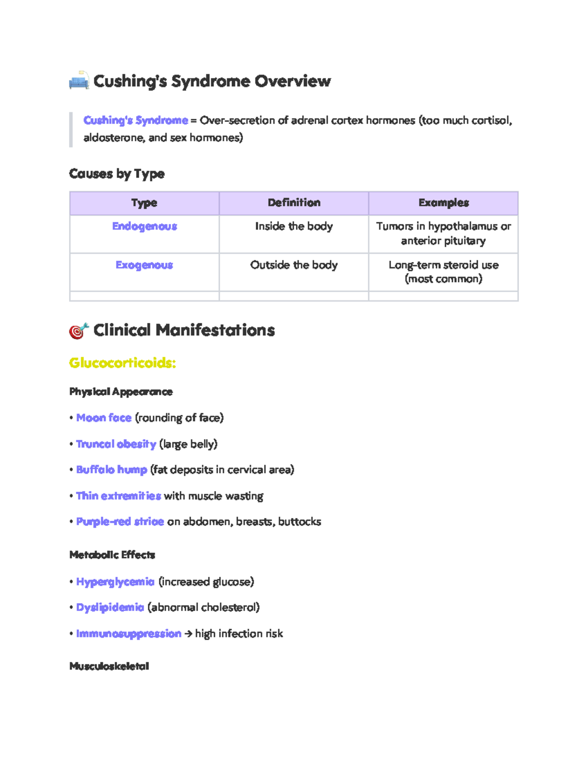 Cushing's Syndrome Overview & Adrenalectomy Management Techniques - Studocu