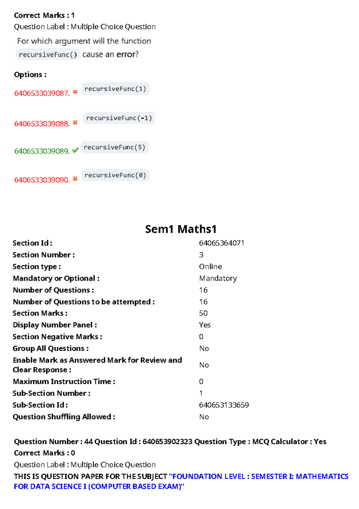 Sem1 Maths 1 - previous year question of math 1 - Correct Marks : 1 ...