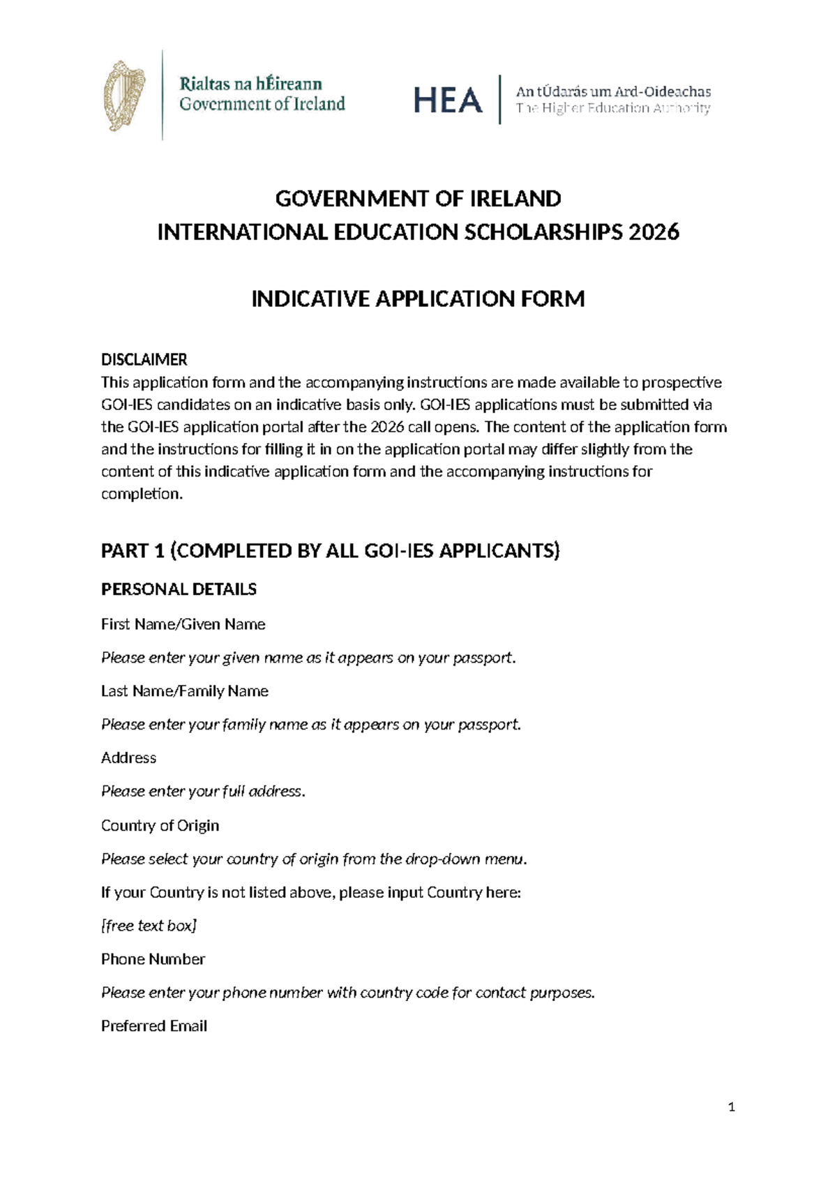 2026 GOI IES Indicative Application Form Guide - Studocu