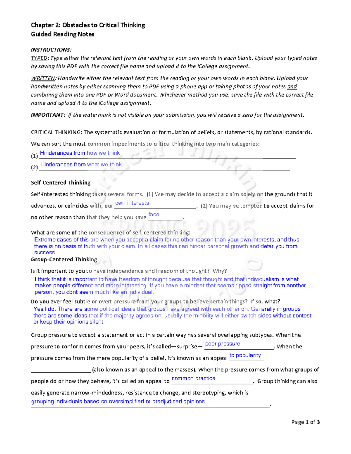 Chapter 2: Obstacles to Critical Thinking Guided Reading Notes - Studocu