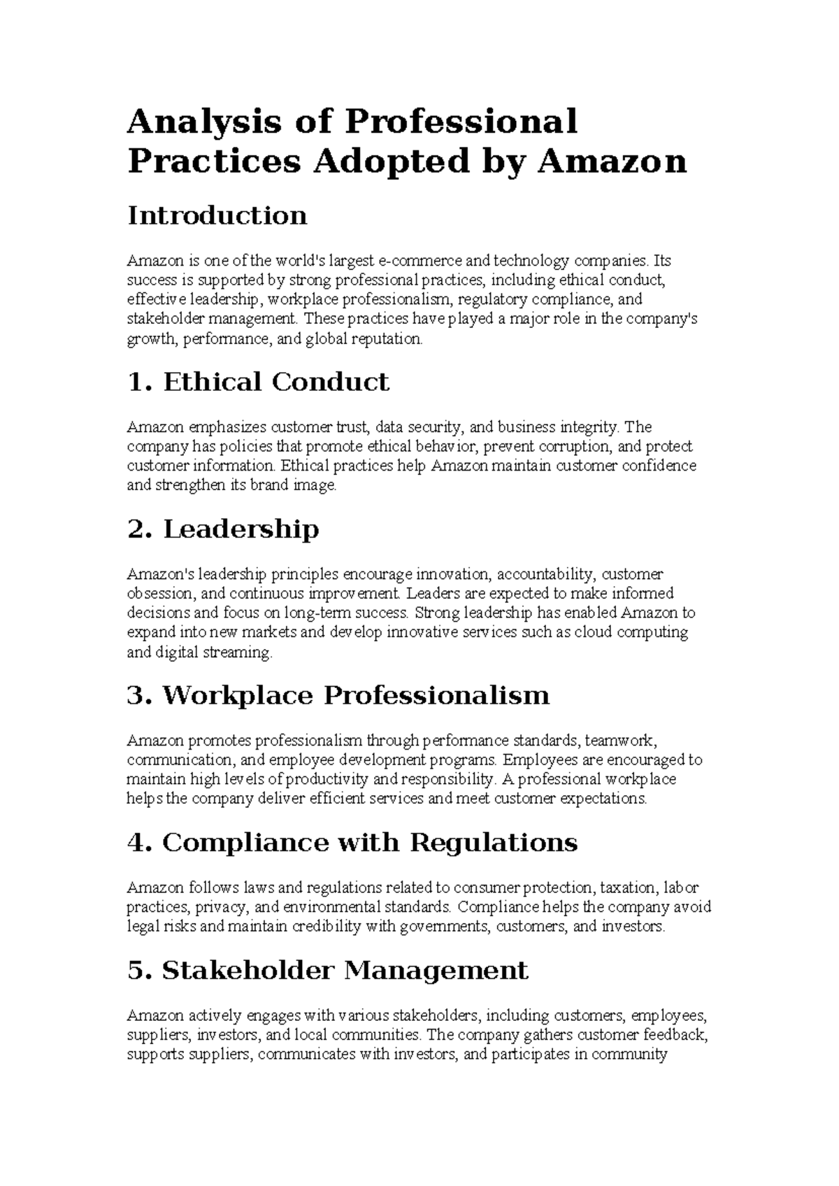 Analysis of Professional Practices at Amazon: Key Insights - Studocu