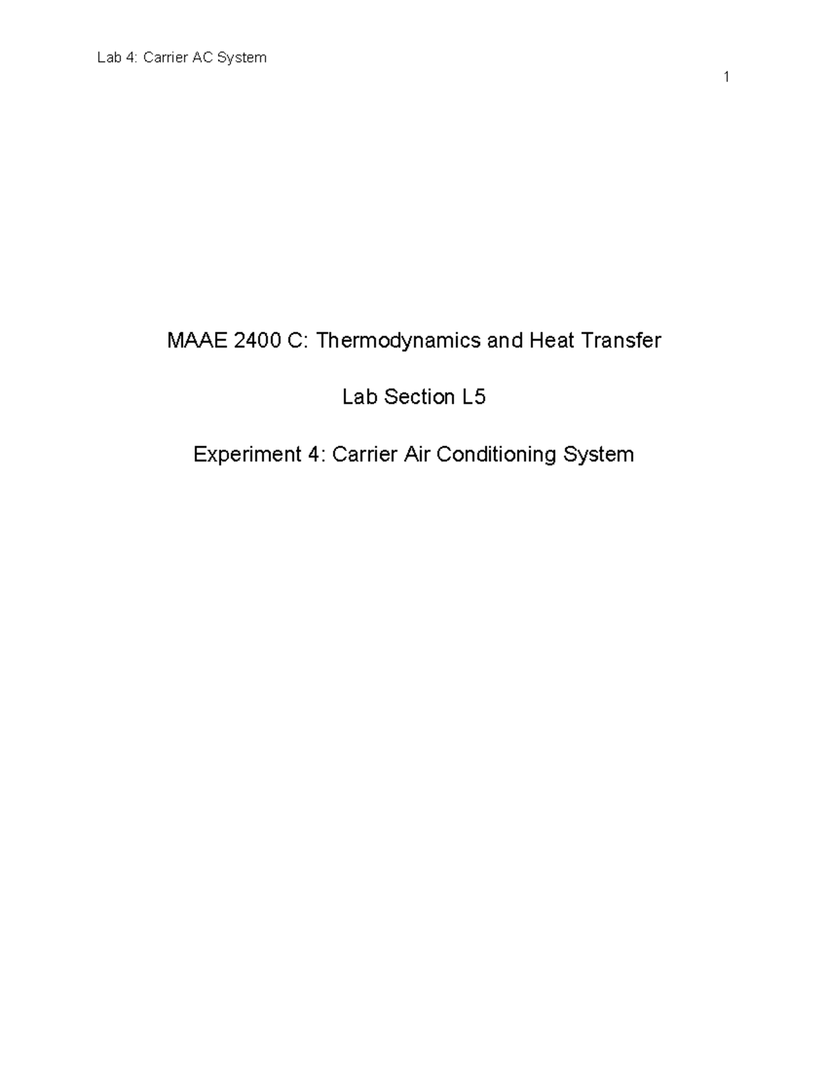 Lab 4: Carrier AC System Analysis - MAAE 2400 C Thermodynamics Lab ...