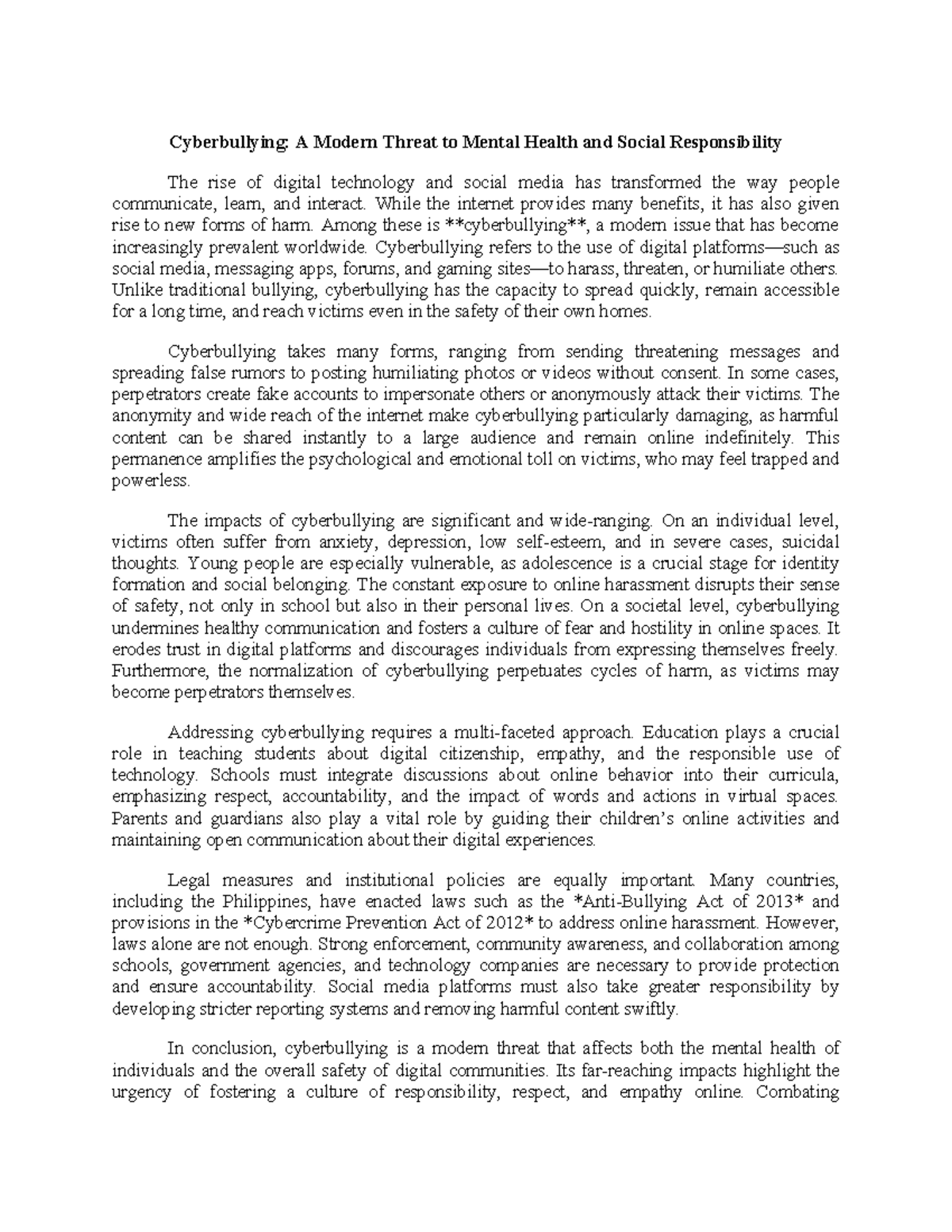 Cyberbullying: Understanding Its Impact on Mental Health and Society ...