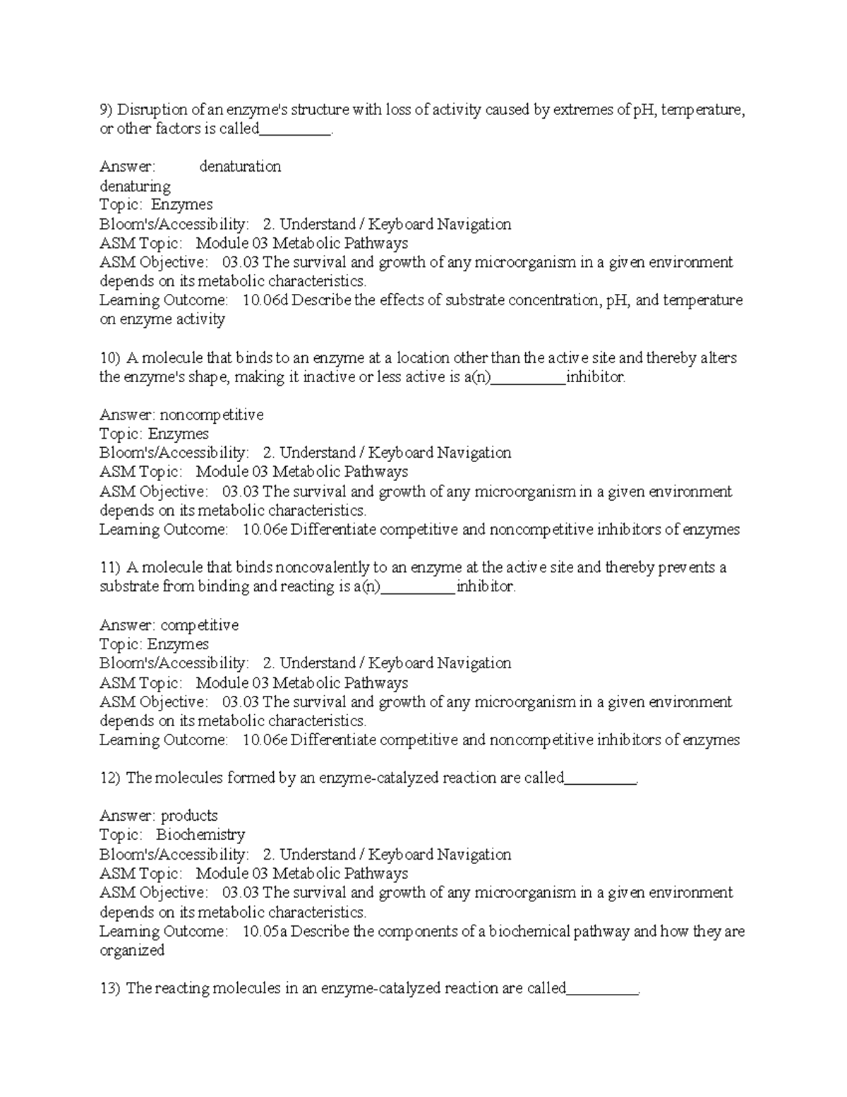 Microbiology 12th Ed: Enzymes & Metabolic Pathways Test Bank - Studocu