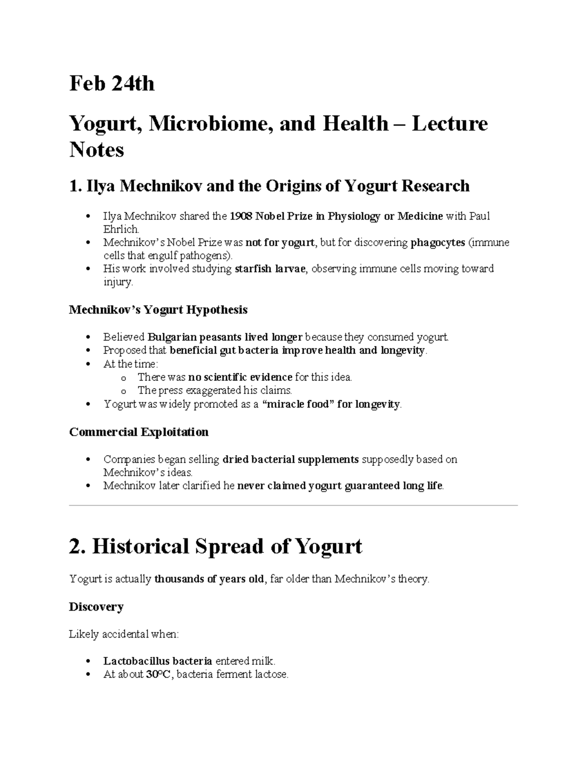Feb 24th Microbiome & Yogurt Health Lecture Notes - Studocu